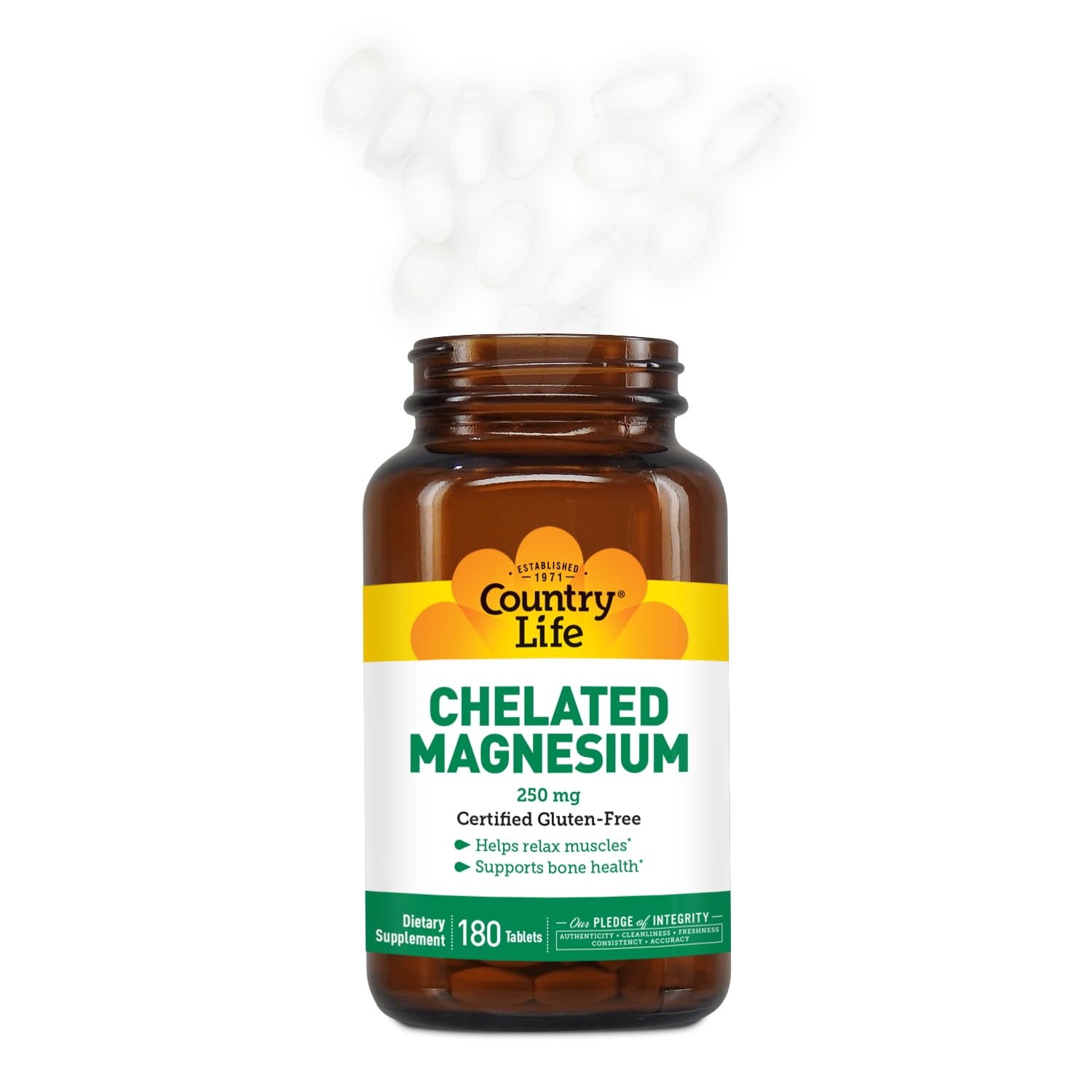 Country Life Chelated Magnesium 250mg - Supports Heart, Bone & Muscle Health | Vegan-Friendly, Gluten-Free