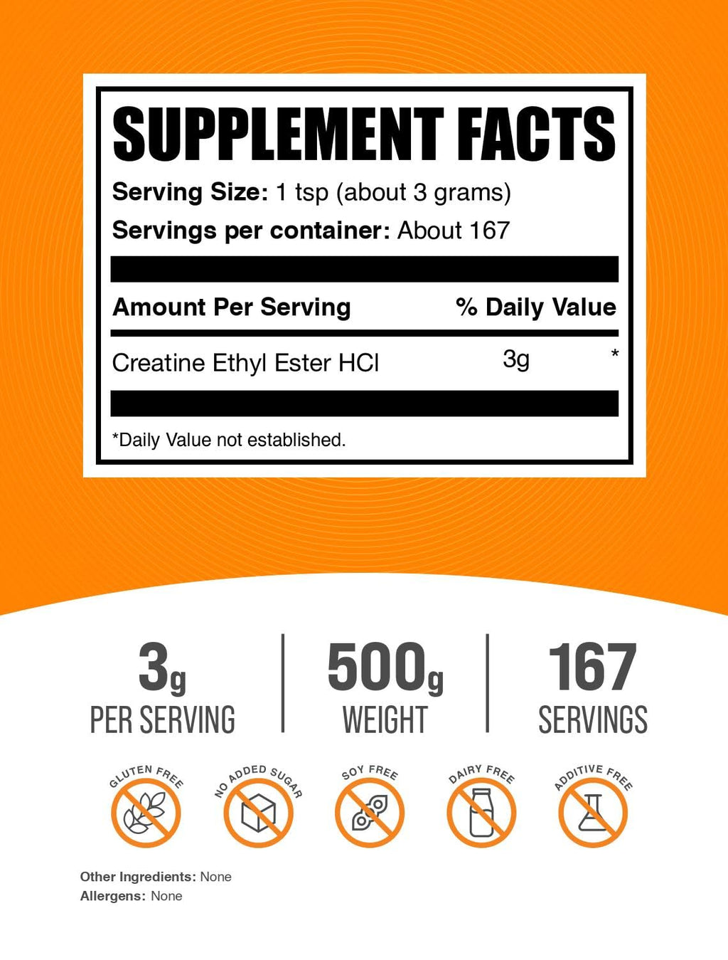 BulkSupplements Creatine Ethyl Ester HCl Powder – 3g/Serving, Unflavored, Gluten Free, 500g