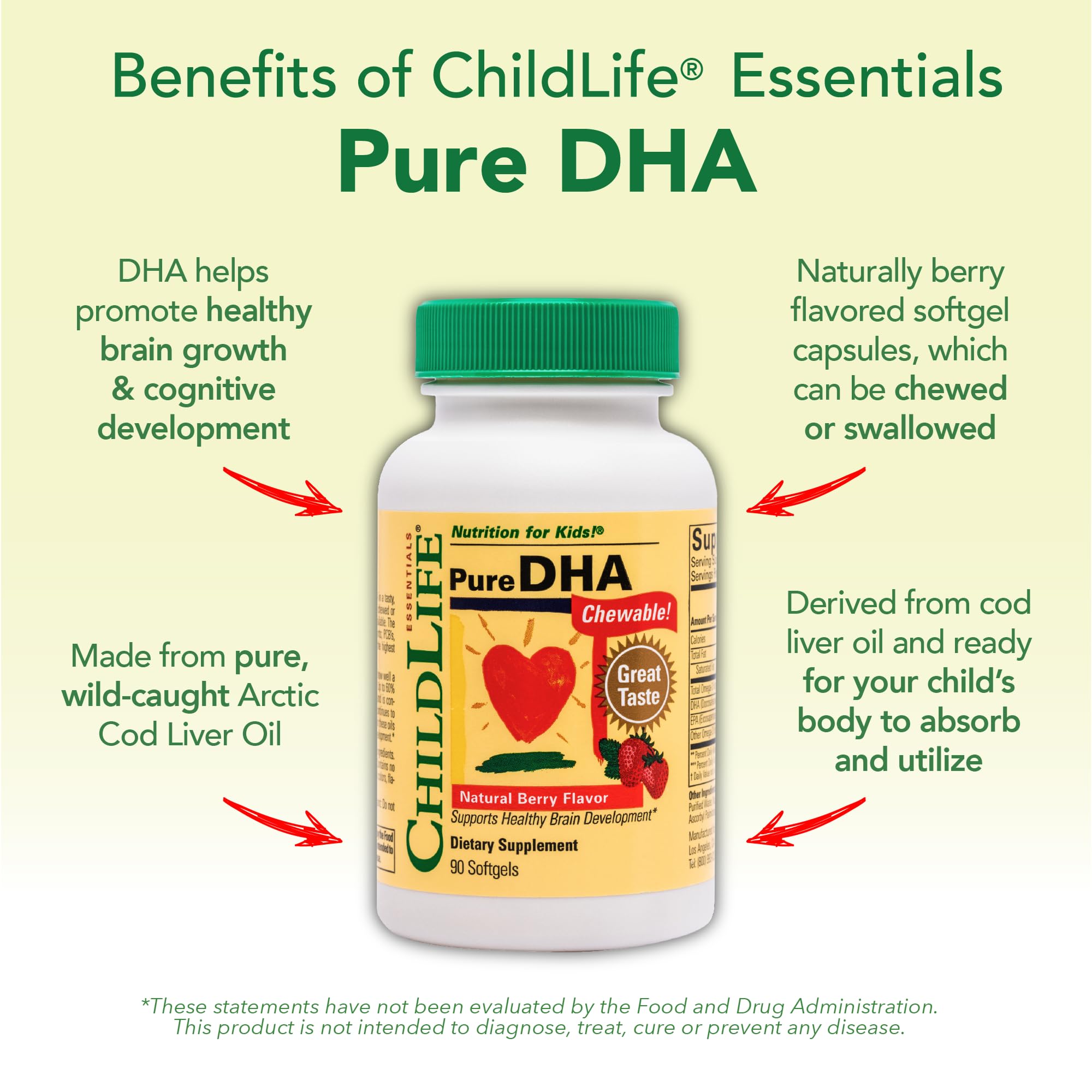 ChildLife Essentials Pure DHA for Kids - DHA & EPA Omega-3 Softgels (Gluten Free) Natural Berry, 90 Softgels (Pack of 2)
