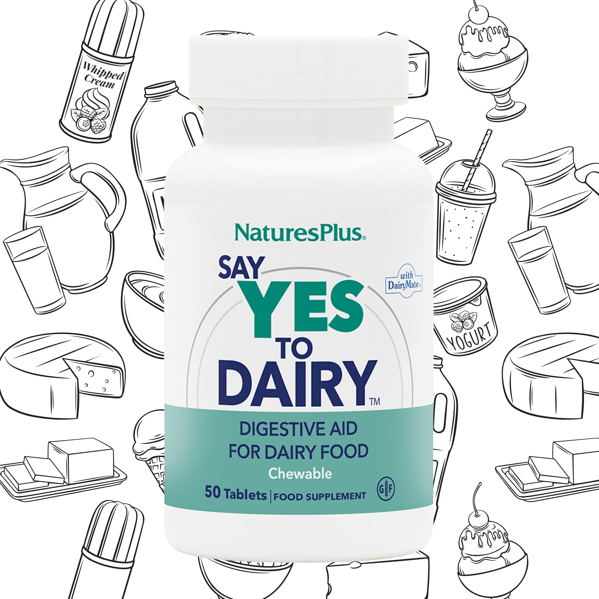 Natures Plus Say Yes to Dairy - 50 Chewable Lactase Enzyme Tablets