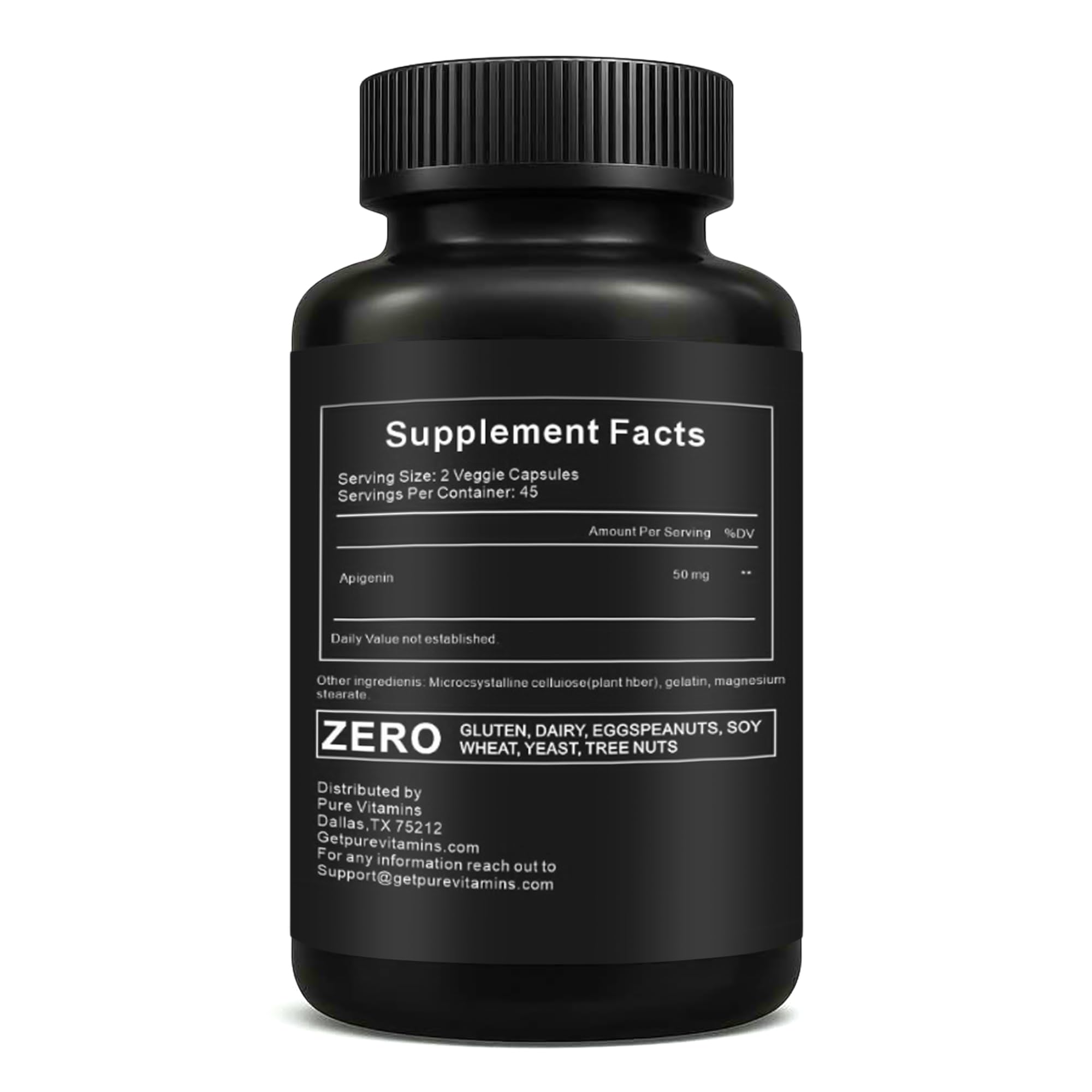 Pure Vitamins Ultra Apigenin 50mg – 90 Capsules | Sleep, Stress & Brain Support | Non-GMO, Gluten-Free | Made in USA