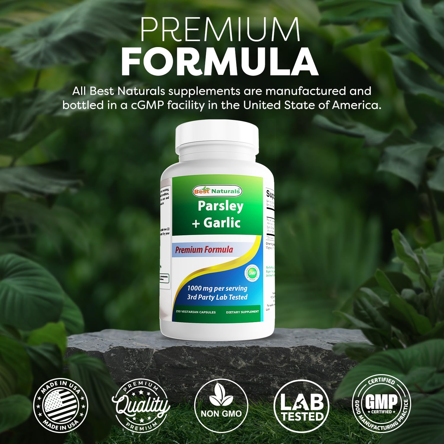 Best Naturals Parsley & Garlic 1000 mg – 250 Veg Capsules, Gluten Free, Non-GMO