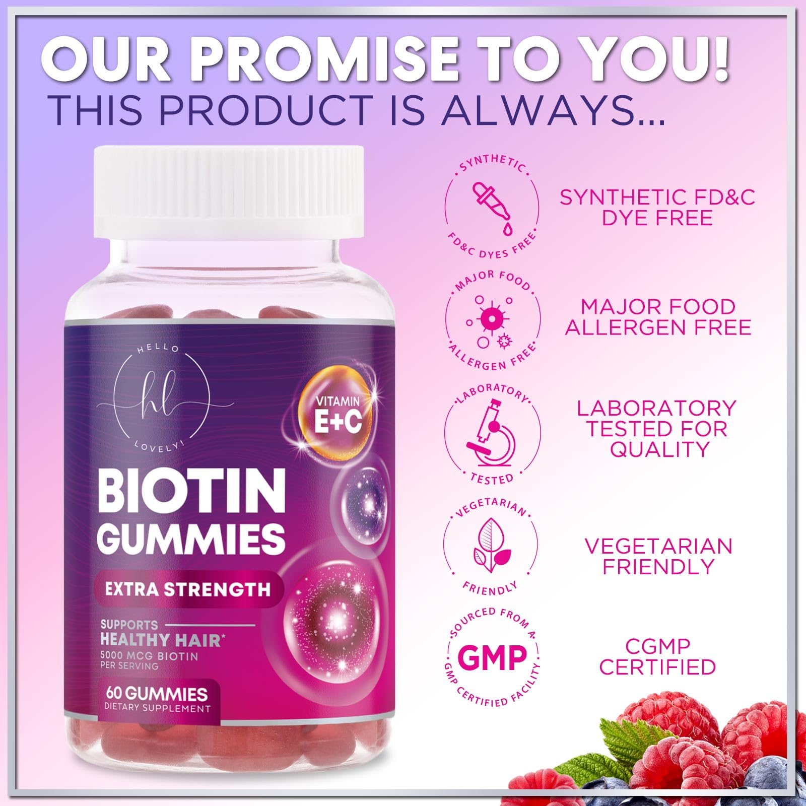 Hair Vitamins Gummies Biotin 5000 mcg – Hair Growth Support for Women