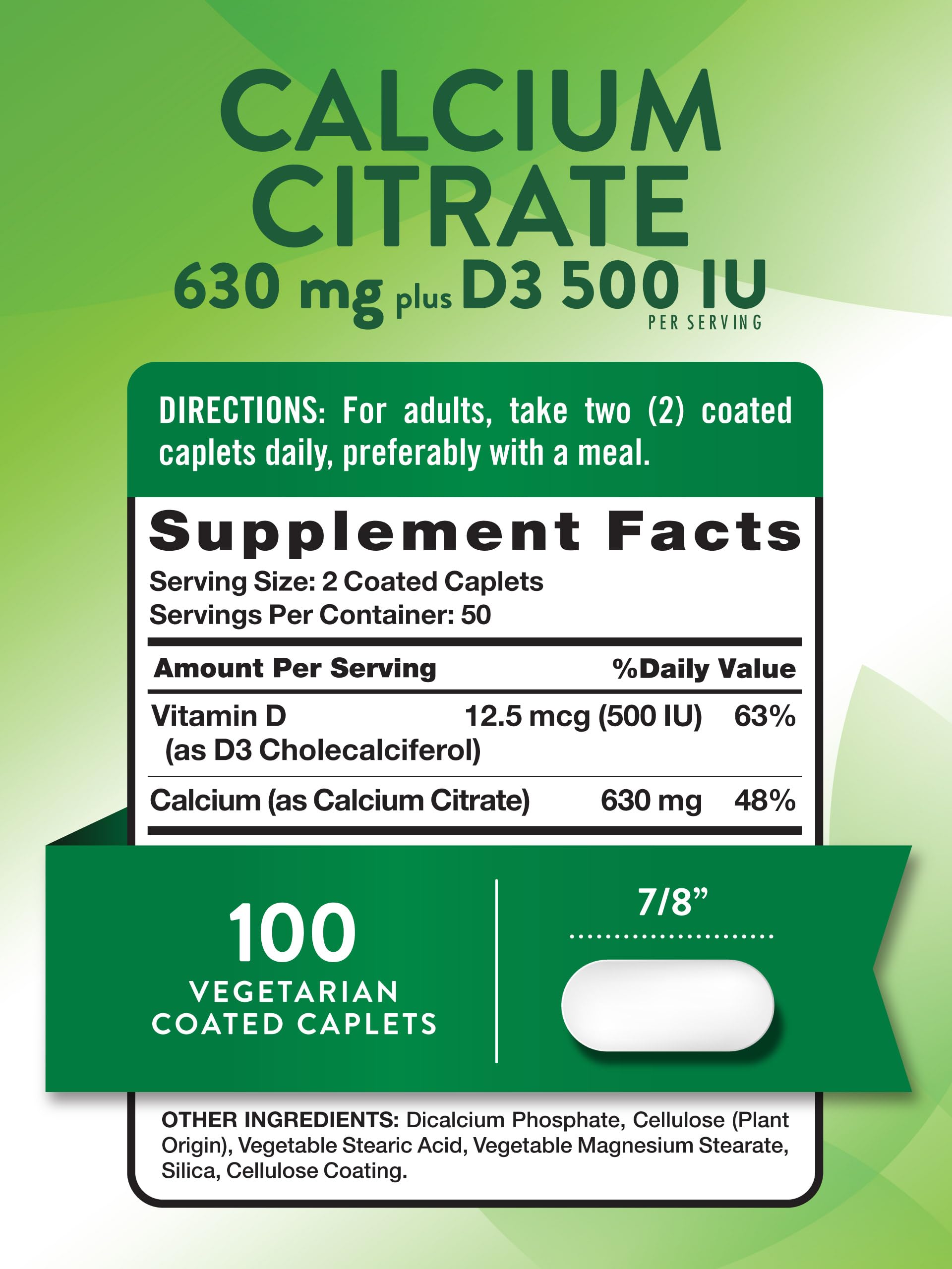 Nature's Truth Calcium Citrate with Vitamin D3 - 100 Caplets | Vegetarian, Non-GMO & Gluten Free