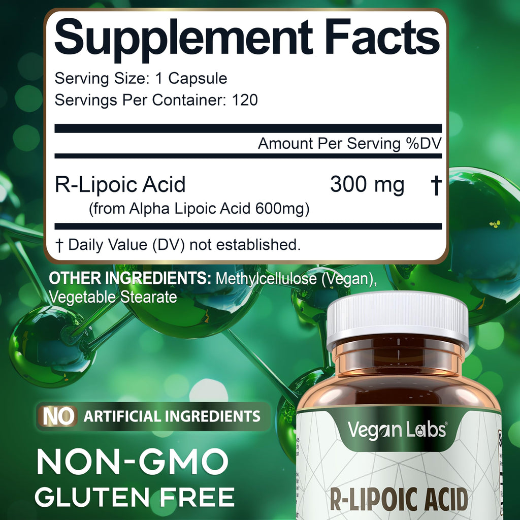 Vegan Labs R-Lipoic Acid 300MG – 120 Vegan Capsules | 4 Month Supply