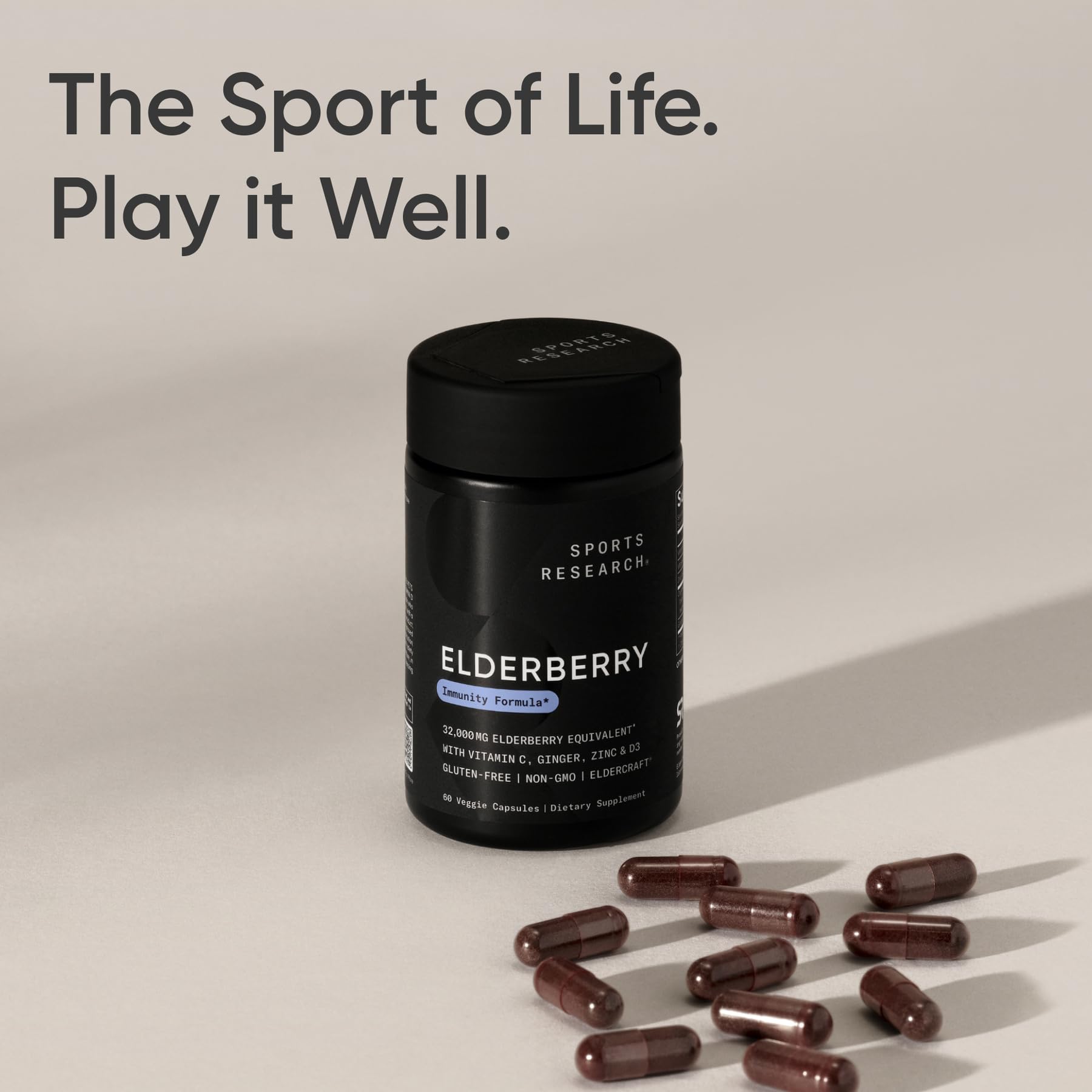 Sports Research Immune Support: Elderberry + Zinc, Vitamin D3 5000iu - Gluten Free