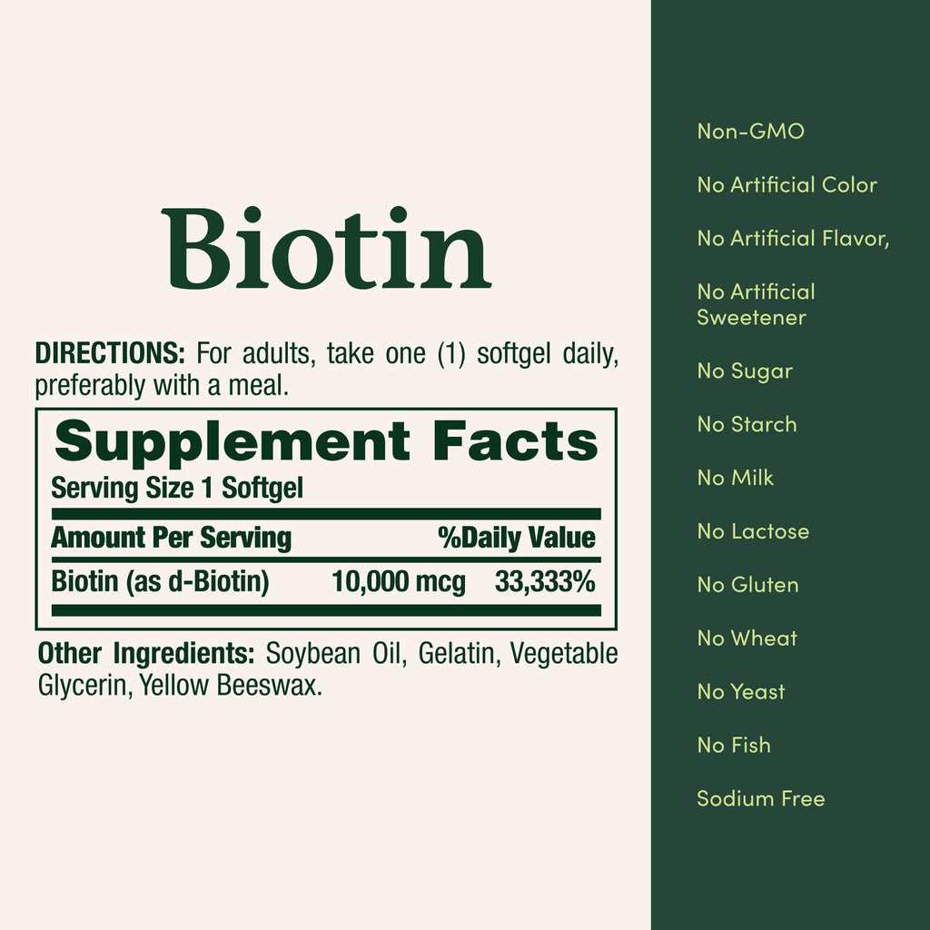 Nature's Bounty Biotin 10,000 mcg — Hair, Skin & Nails (120 Softgels)