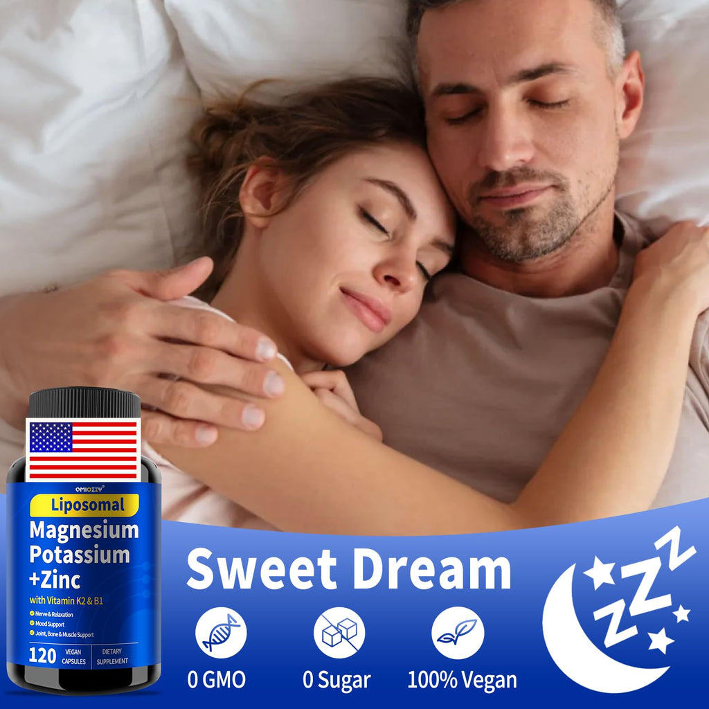 Potassium Magnesium Supplement 1600mg Liposomal Magnesium Aspartate + Zinc, K2, B1 – 120 Veg Capsules