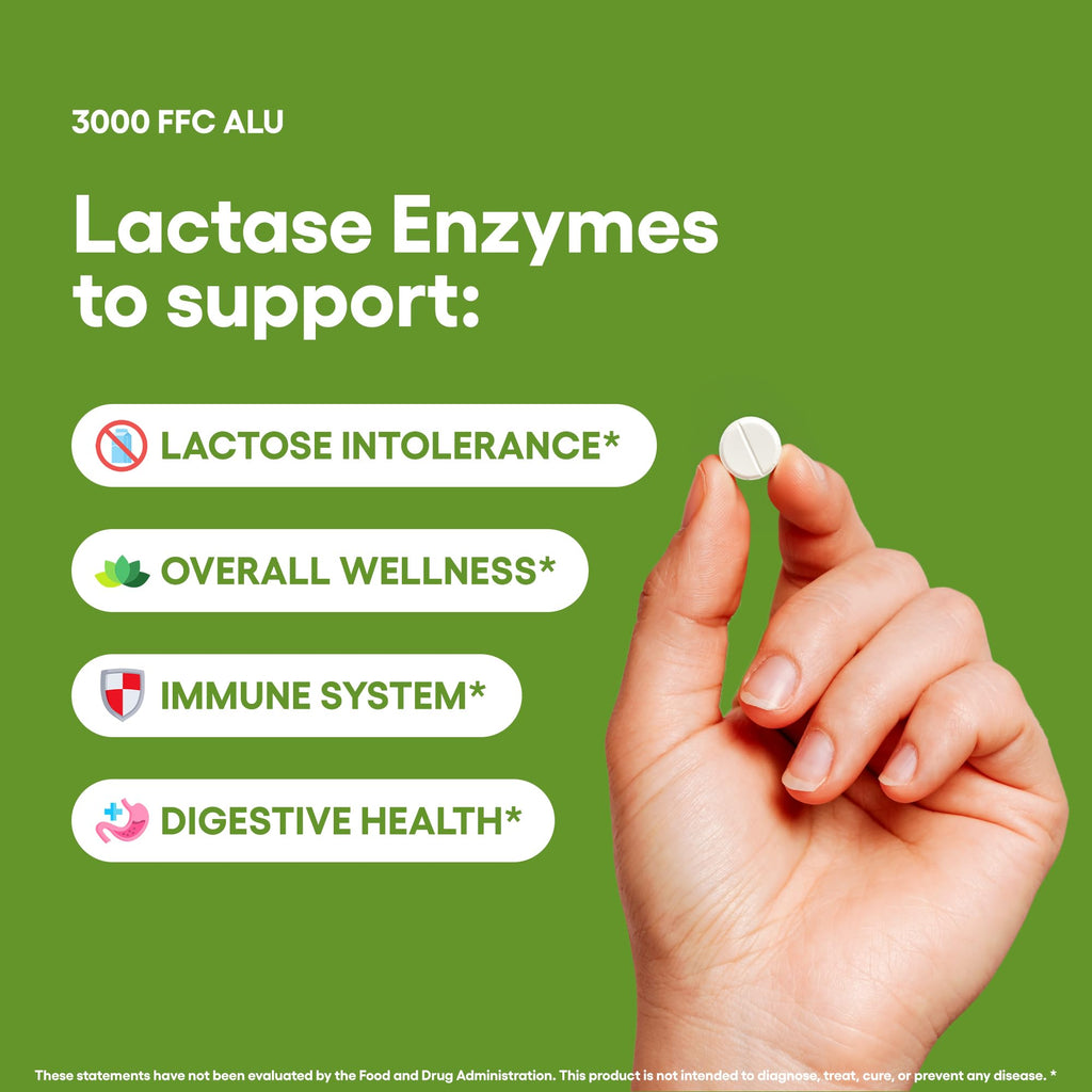 Lactase Supplement 240 Tablets - Gluten Free, Non-GMO, Vegan | 3000 FCC, 90 mg Enzyme
