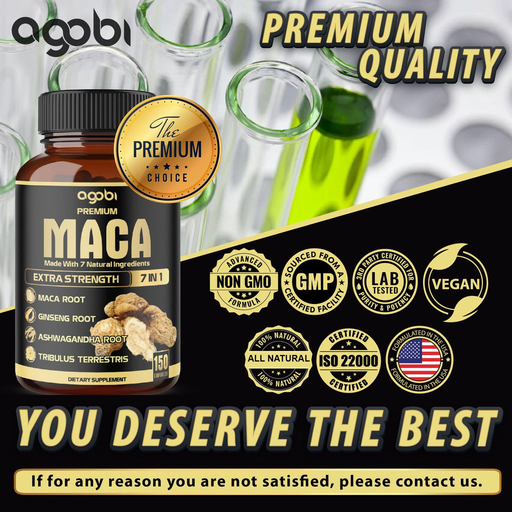 7in1 Premium Maca Root Capsules with Ashwagandha, Ginseng & More | 150 Caps (5 Months) – Natural Energy, Mood & Performance