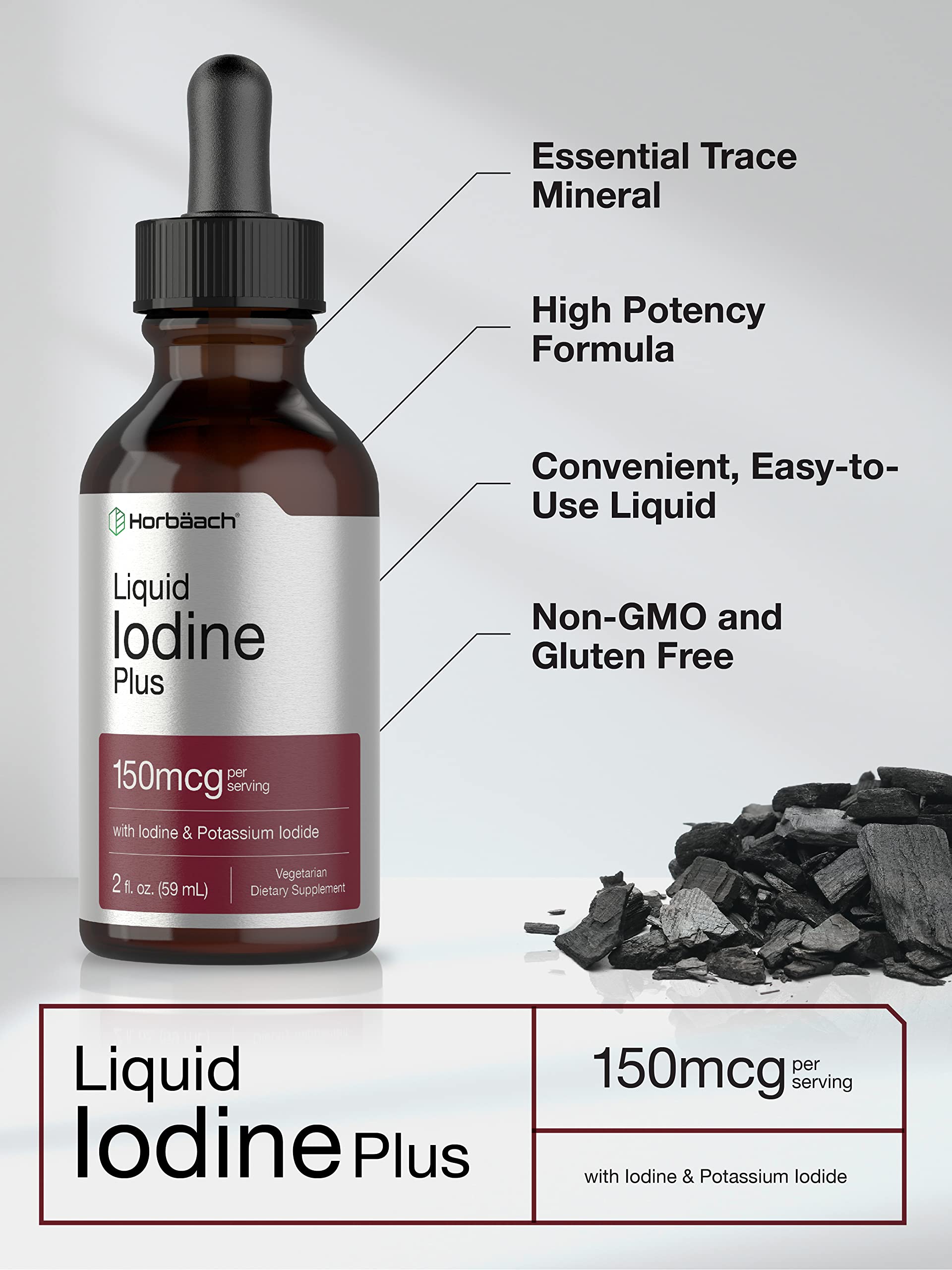 Horbäach Iodine Liquid Drops – 2 fl oz, 150 mcg, Vegetarian, Non-GMO, Gluten Free
