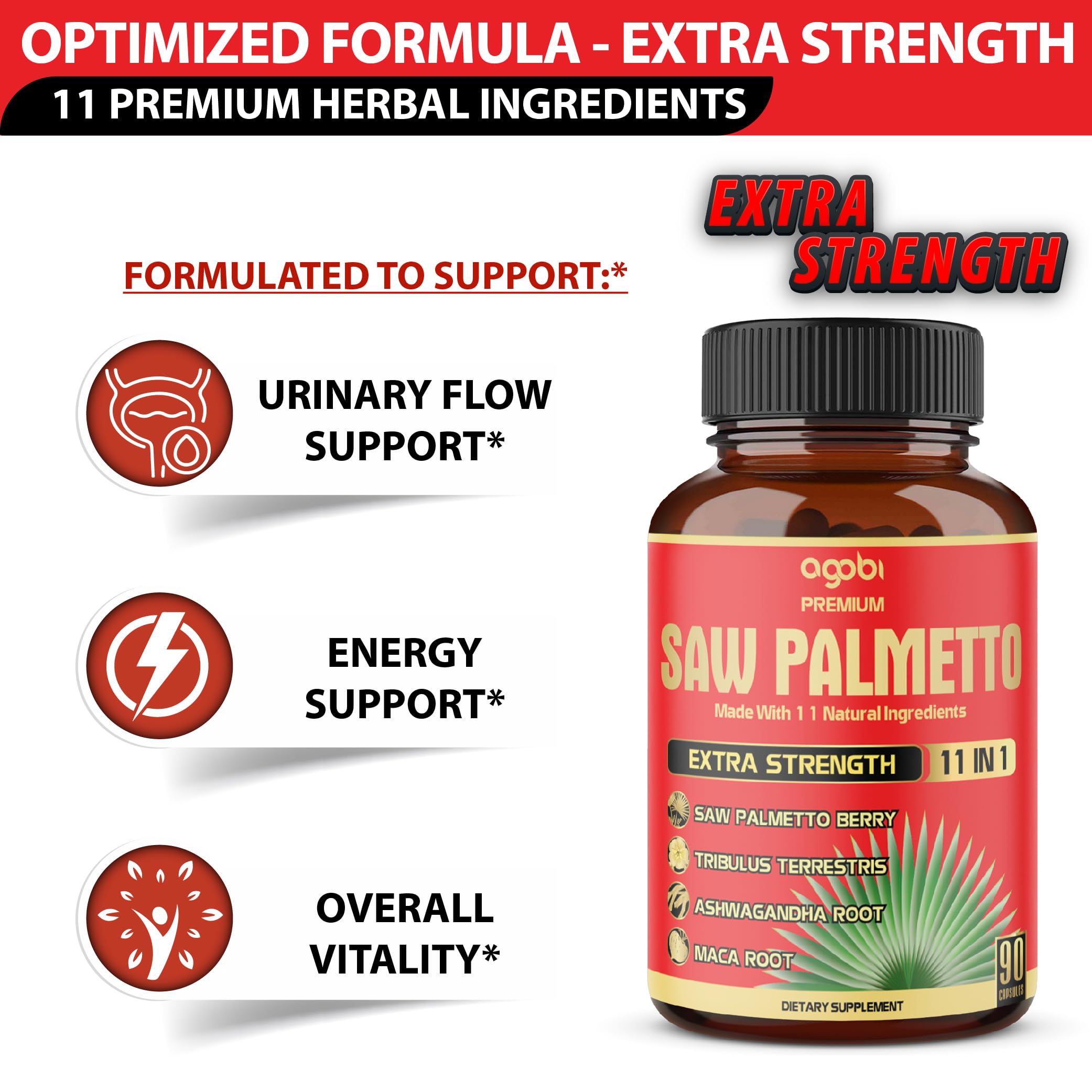 Premium Saw Palmetto Capsules with Ashwagandha, Turmeric & More | 90 Capsules (3-Month Supply)