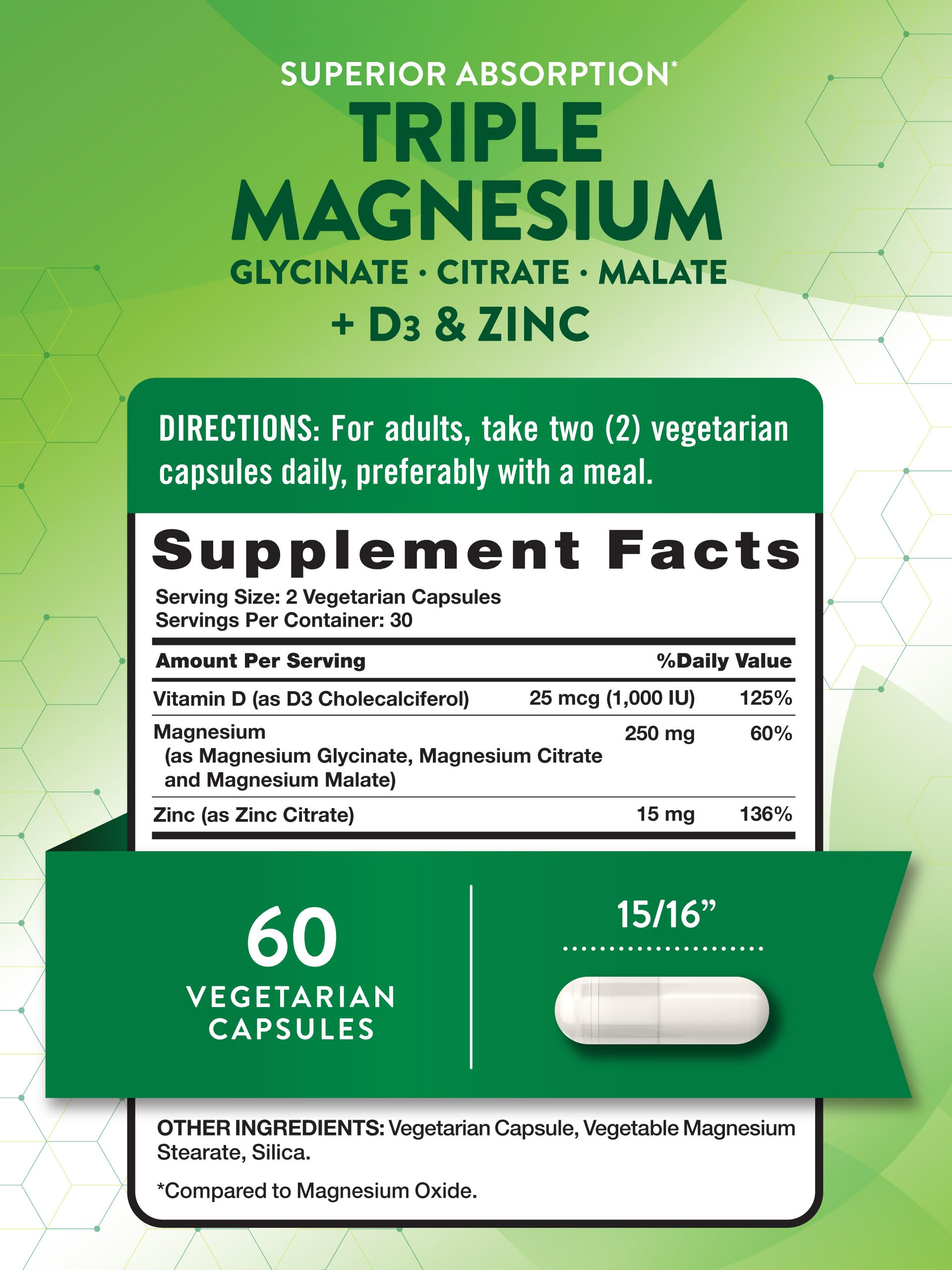 Nature's Truth Triple Magnesium Complex - 60 Capsules | Glycinate, Citrate & Malate + D3 & Zinc