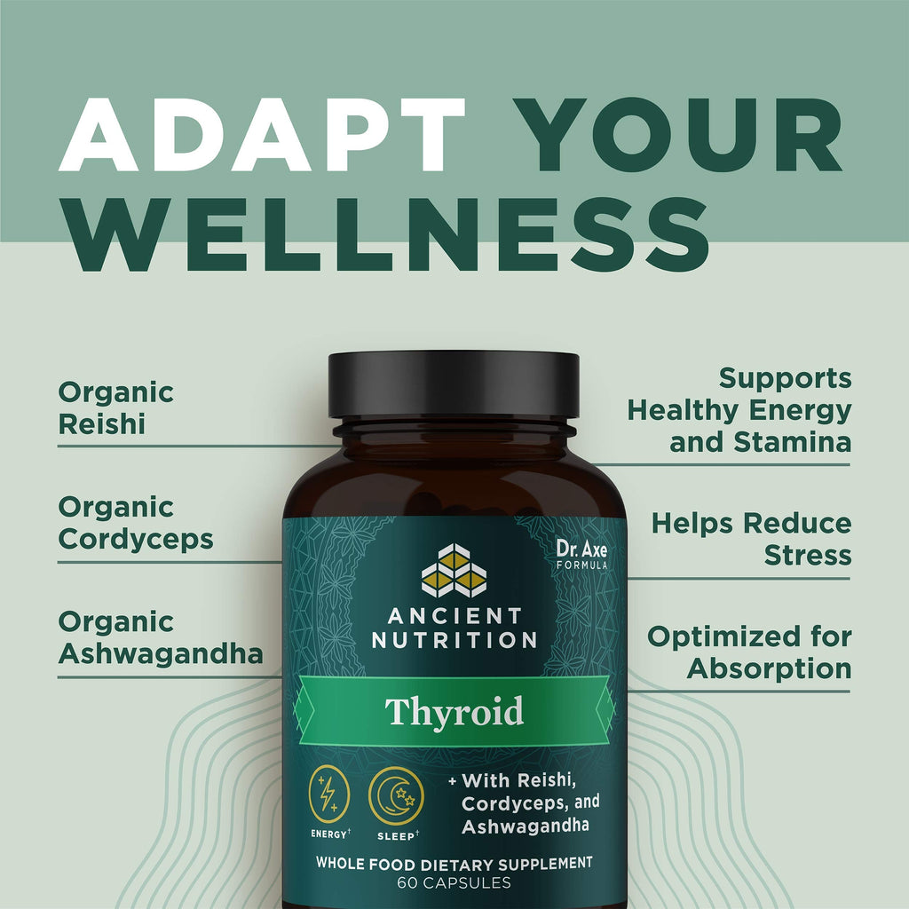Ancient Nutrition Thyroid Support Capsules with Ashwagandha - Restful Sleep & Stress Support | Gluten Free, Paleo & Keto - 60 Count