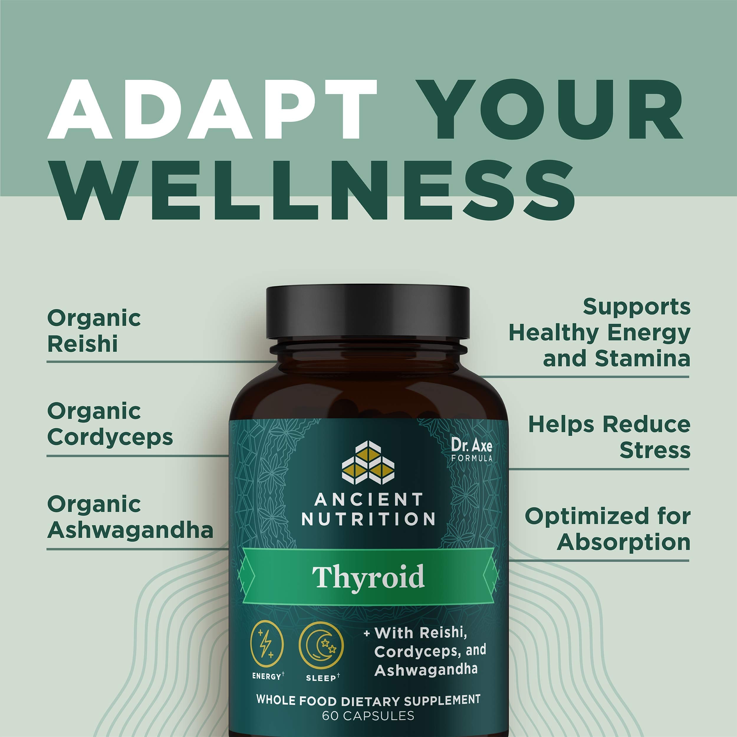 Ancient Nutrition Thyroid Support Capsules with Ashwagandha - Restful Sleep & Stress Support | Gluten Free, Paleo & Keto - 60 Count