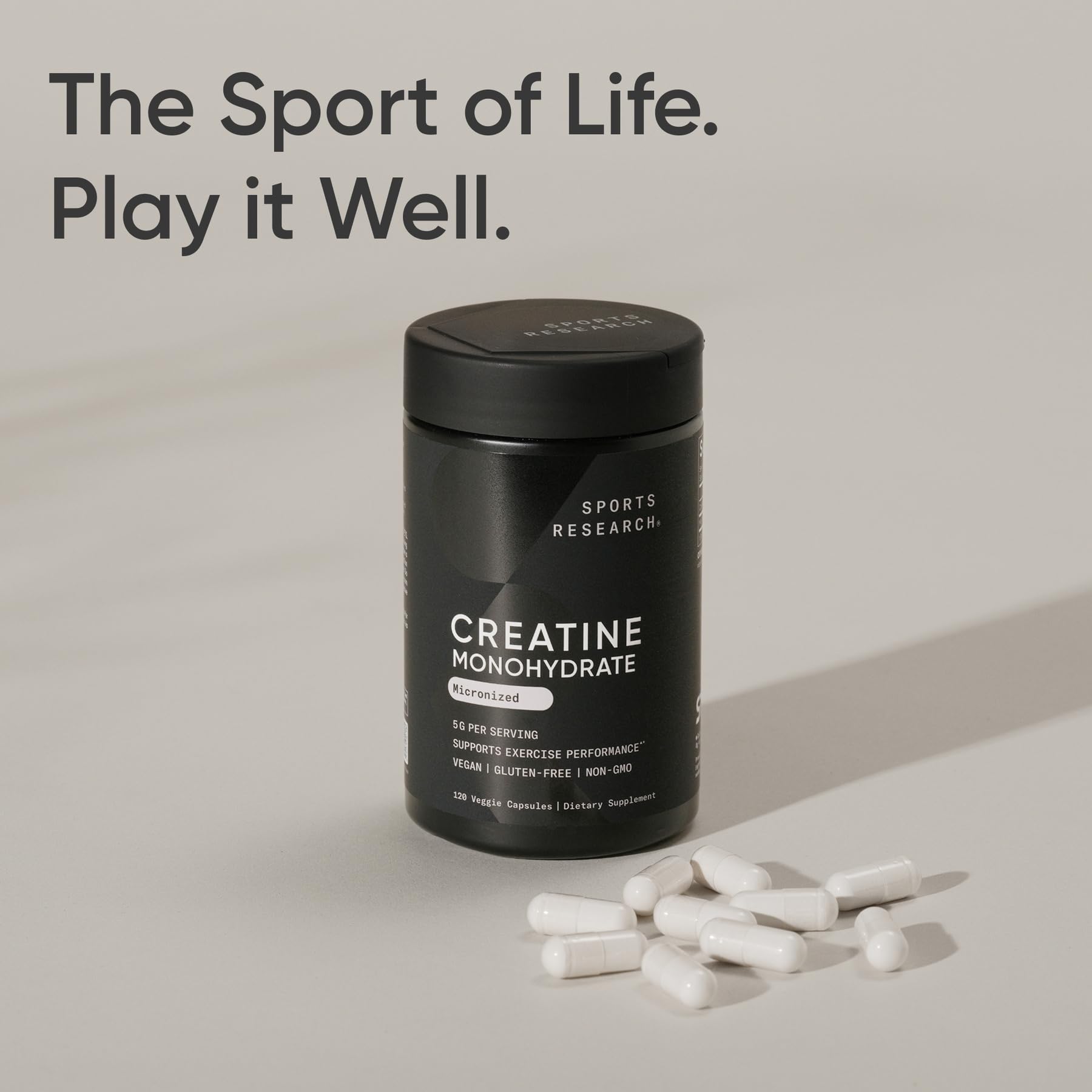 Sports Research Creatine Monohydrate Capsules - 5g per Serving, 30 Servings | Non-GMO, Vegan Certified