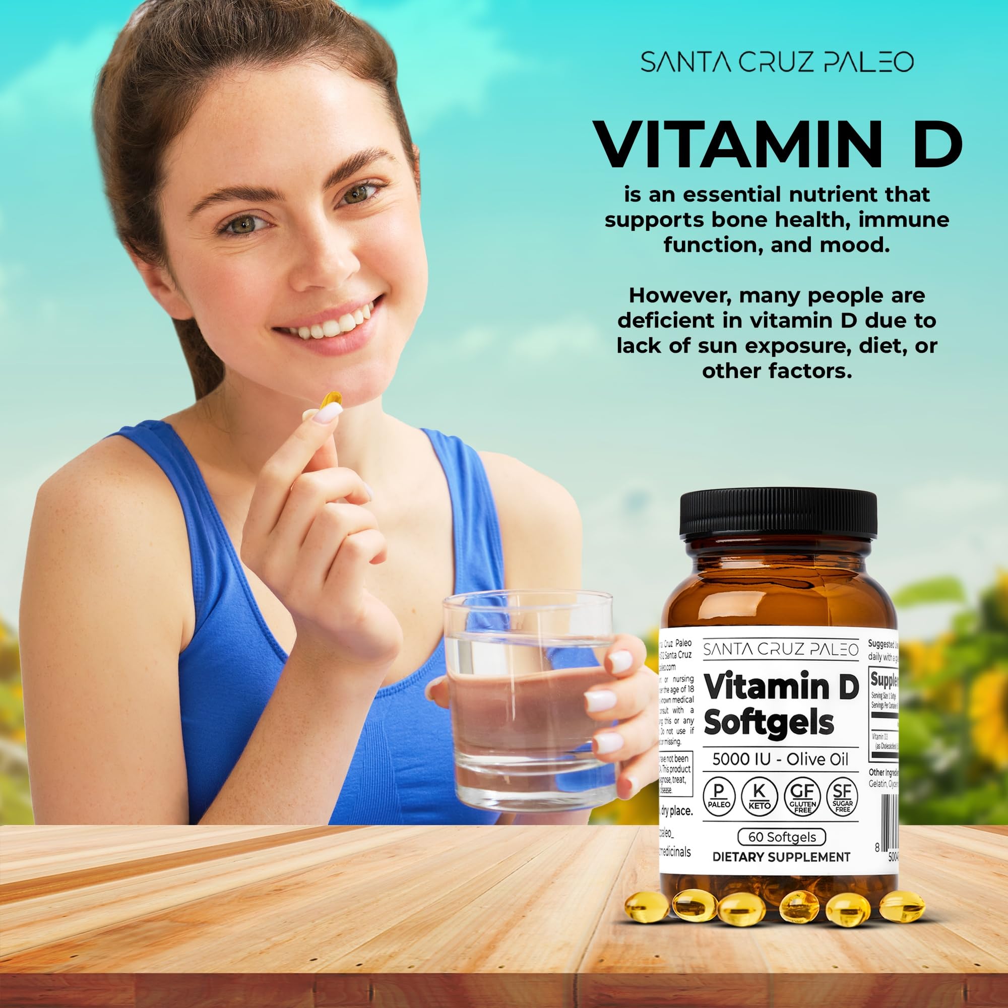 Santa Cruz Paleo Vitamin D3 5000 IU - Olive Oil Softgels, 60 Count