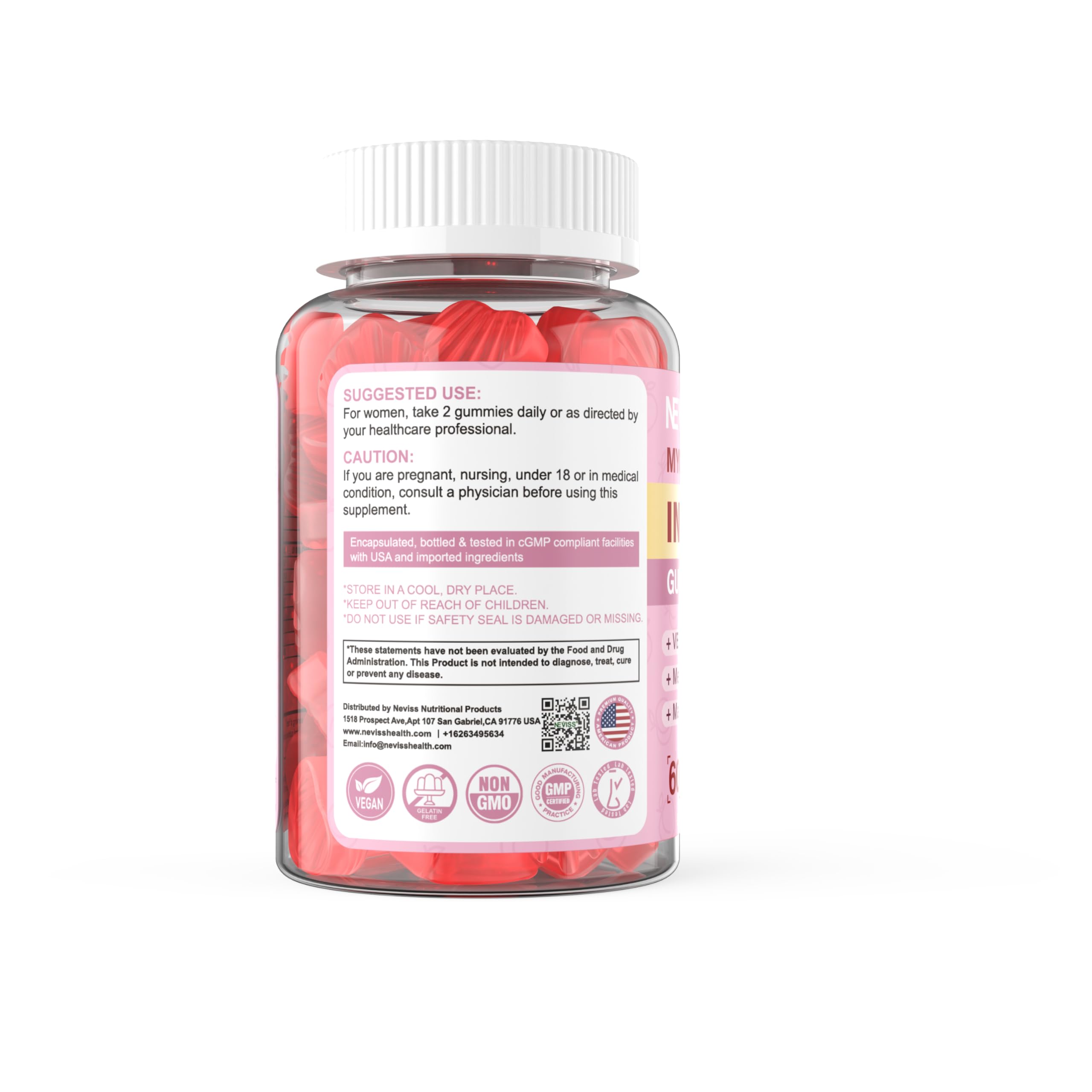 Myo-Inositol & D-Chiro Inositol Gummies for Women – 40:1 Ratio, Sugar-Free, 120 Ct