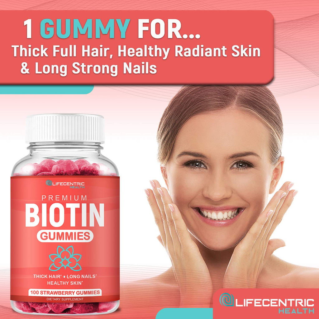 Biotin Gummies for Hair Growth - Max Strength 10000mcg | Vegan & Non-GMO