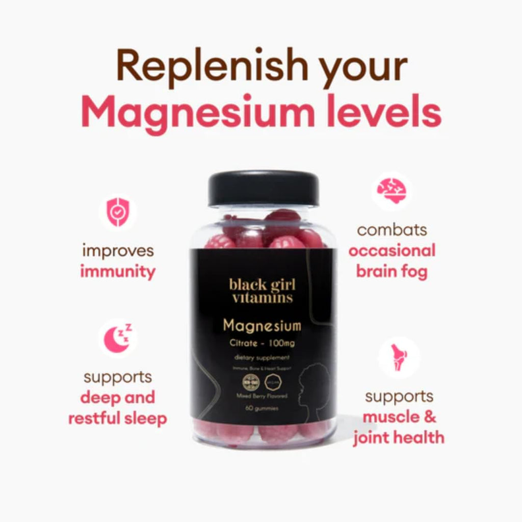 Black Girl Vitamins Magnesium Gummies - 100mg per Serving | Sleep, Immunity & Bone Support | Gluten-Free 60ct