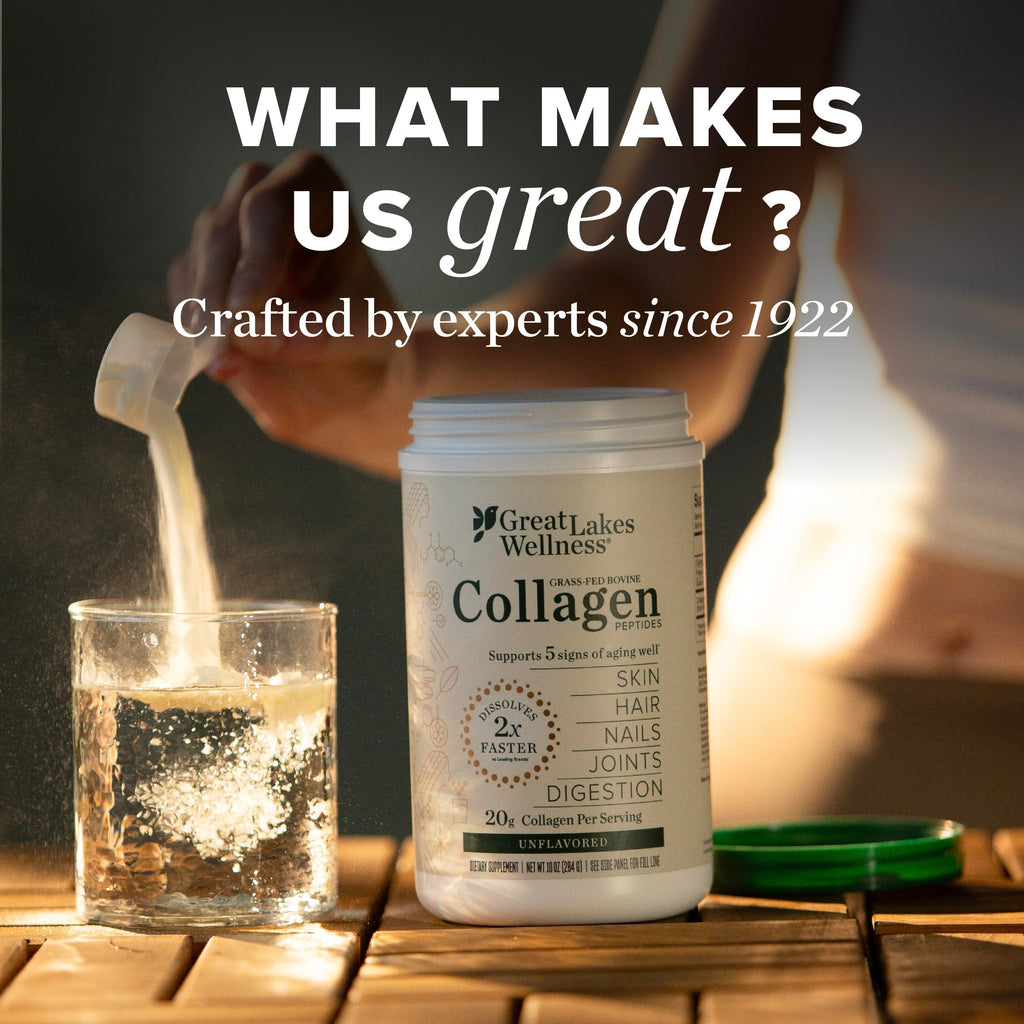 Great Lakes Wellness Collagen Peptides Powder – Skin, Hair, Nails & Digestion | Unflavored | 22 Servings