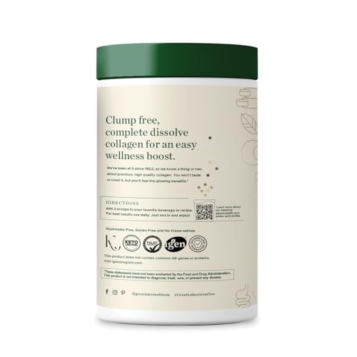 Great Lakes Wellness Collagen Peptides Powder – Skin, Hair, Nails & Digestion | Unflavored | 22 Servings