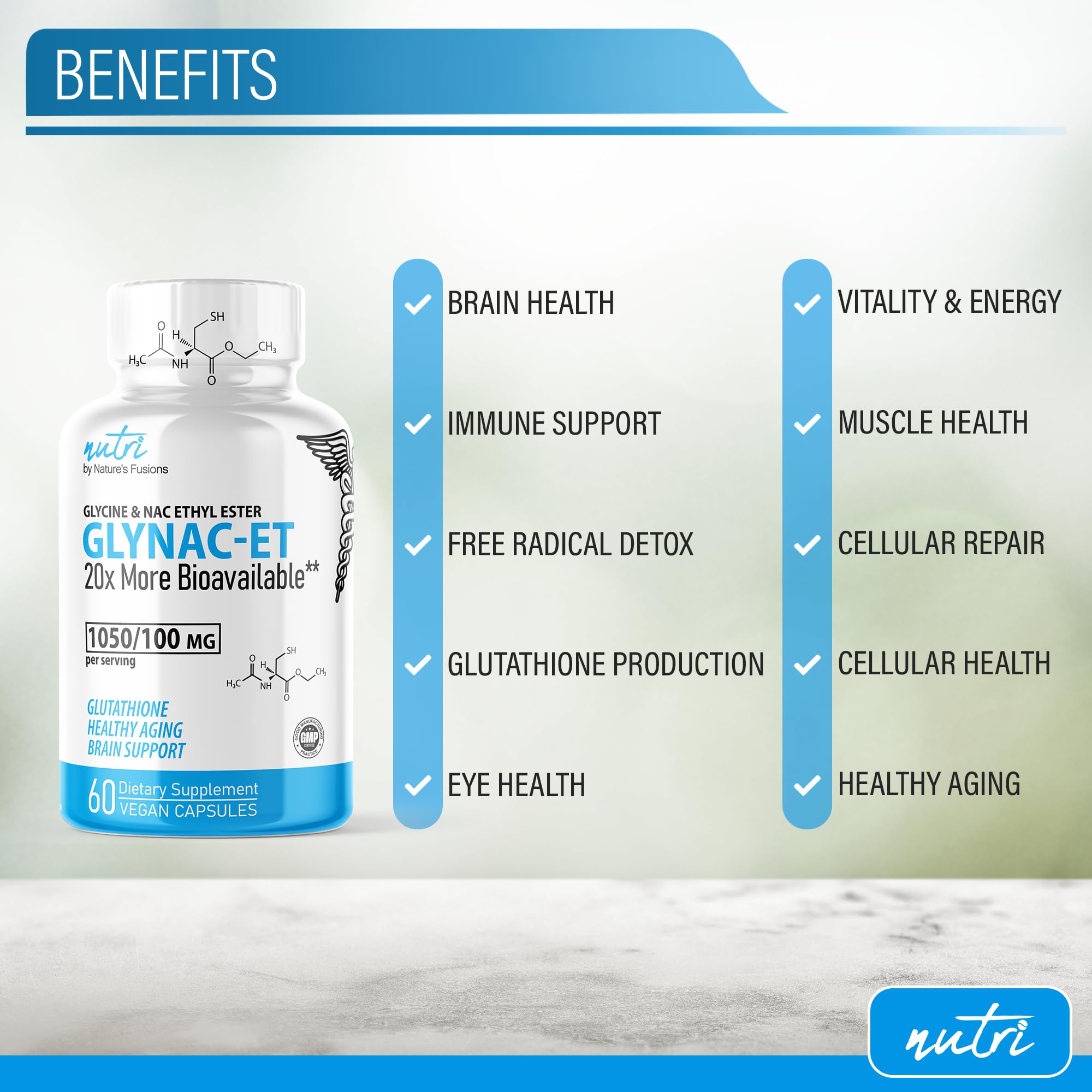 GlyNAC-ET NAC Supplement with Glycine & NACET | 20x Glutathione Support | 120 Capsules (2-Pack)