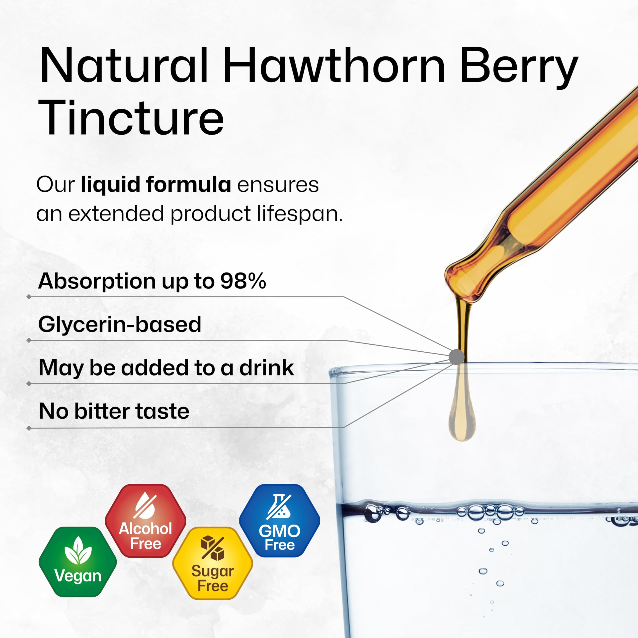 BIO KRAUTER Hawthorn Berry Liquid Drops - Vegan, Alcohol-Free, 655 mg per Serving