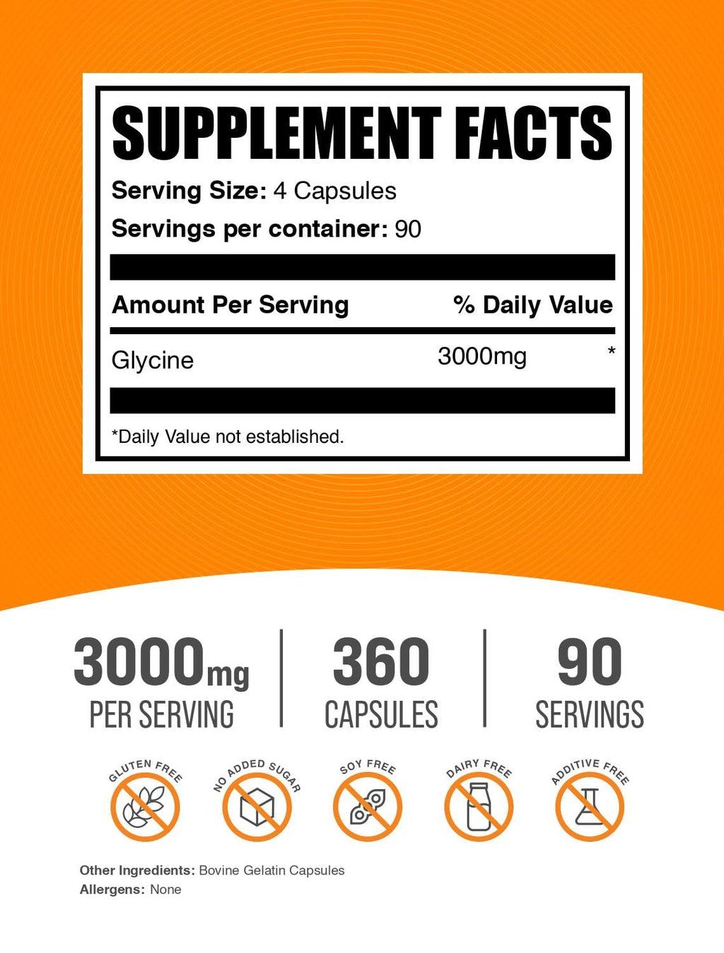 BulkSupplements Glycine Capsules - Gluten Free Amino Acid, 360 Count