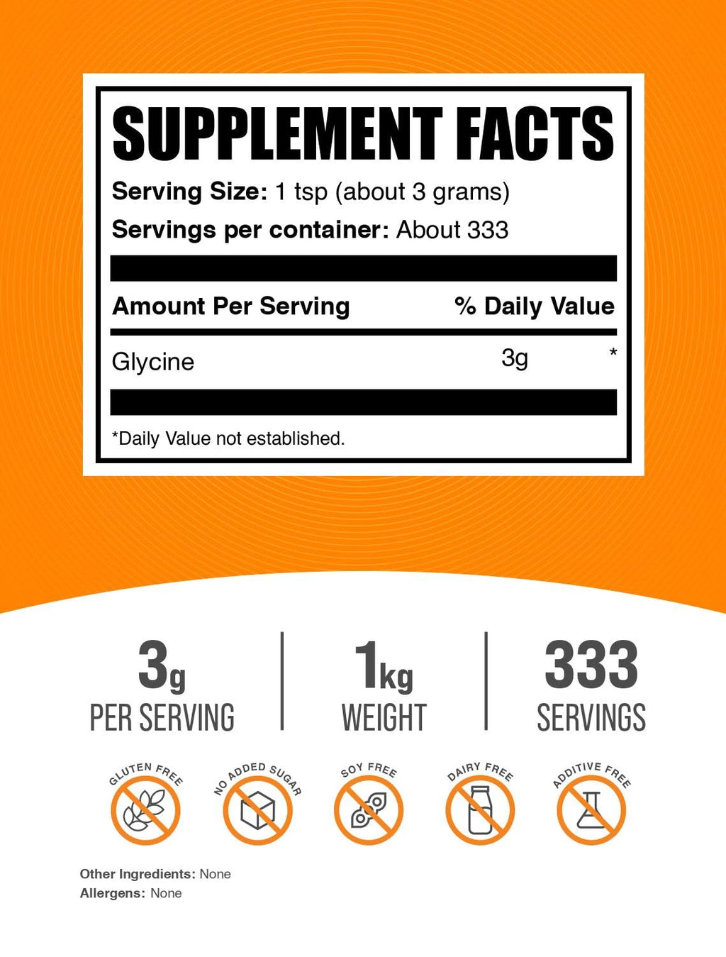 Glycine Powder - Unflavored, Gluten Free | BulkSupplements.com 1kg (2.2 lbs)