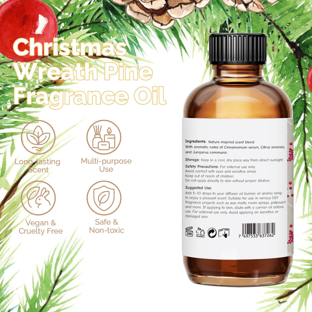 GM Gumili Christmas Wreath Pine Fragrance Oil 2 oz - Cozy Pine Scent for Diffusers, Candles & Soaps