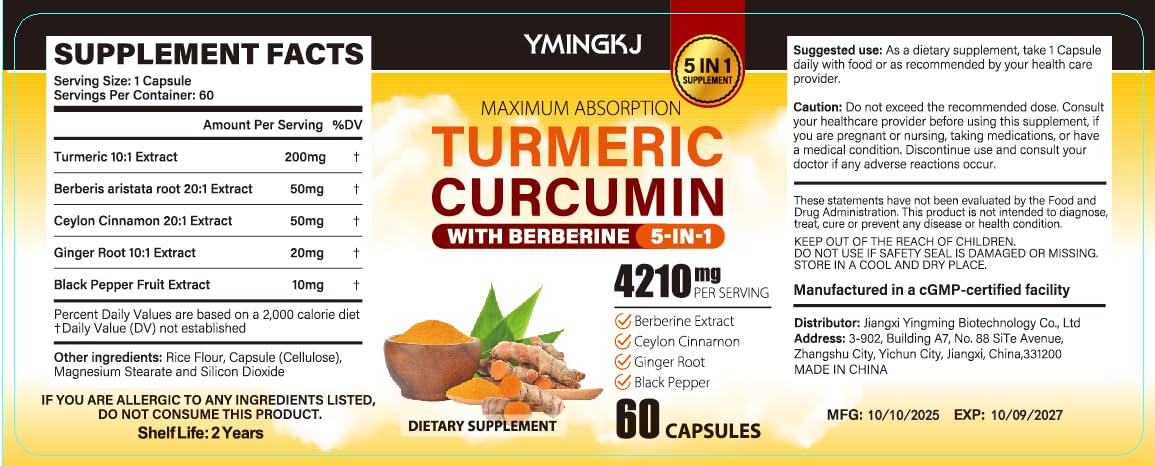 Turmeric Curcumin with Black Pepper & Ginger – Berberine & Ceylon Cinnamon | 60 Capsules