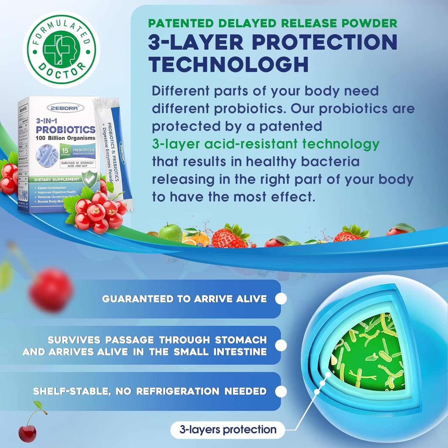 Probiotics for Women & Men - 100 Billion CFU 3-in-1 Digestive Enzymes & Prebiotics | Immune Support