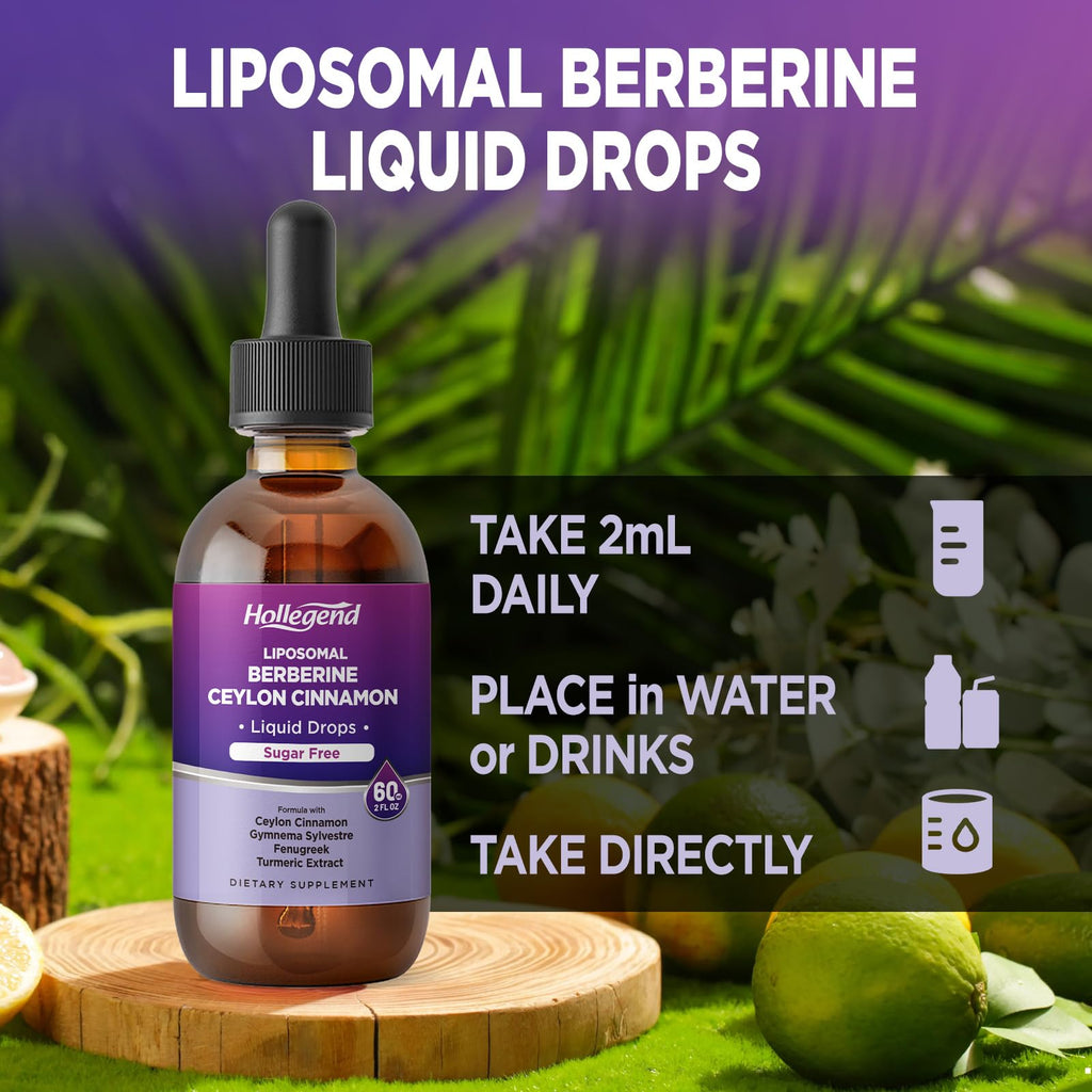 Liposomal Liquid Berberine Drops Sugar Free – Immune & Digestive Support (Lemon, 2 fl oz)