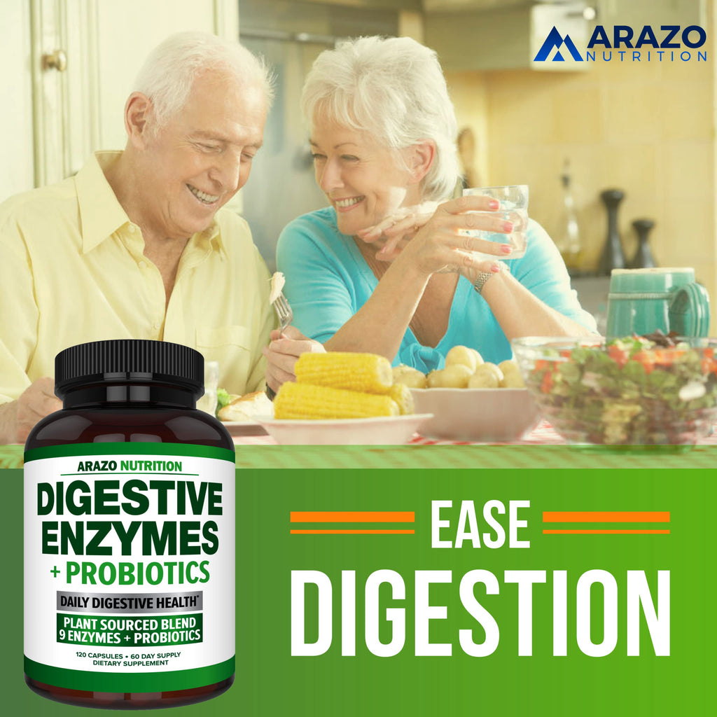 Arazo Nutrition Digestive Enzymes with Probiotics – Multi-Enzyme Digestive Supplement (120 Pills x 2 Pack)
