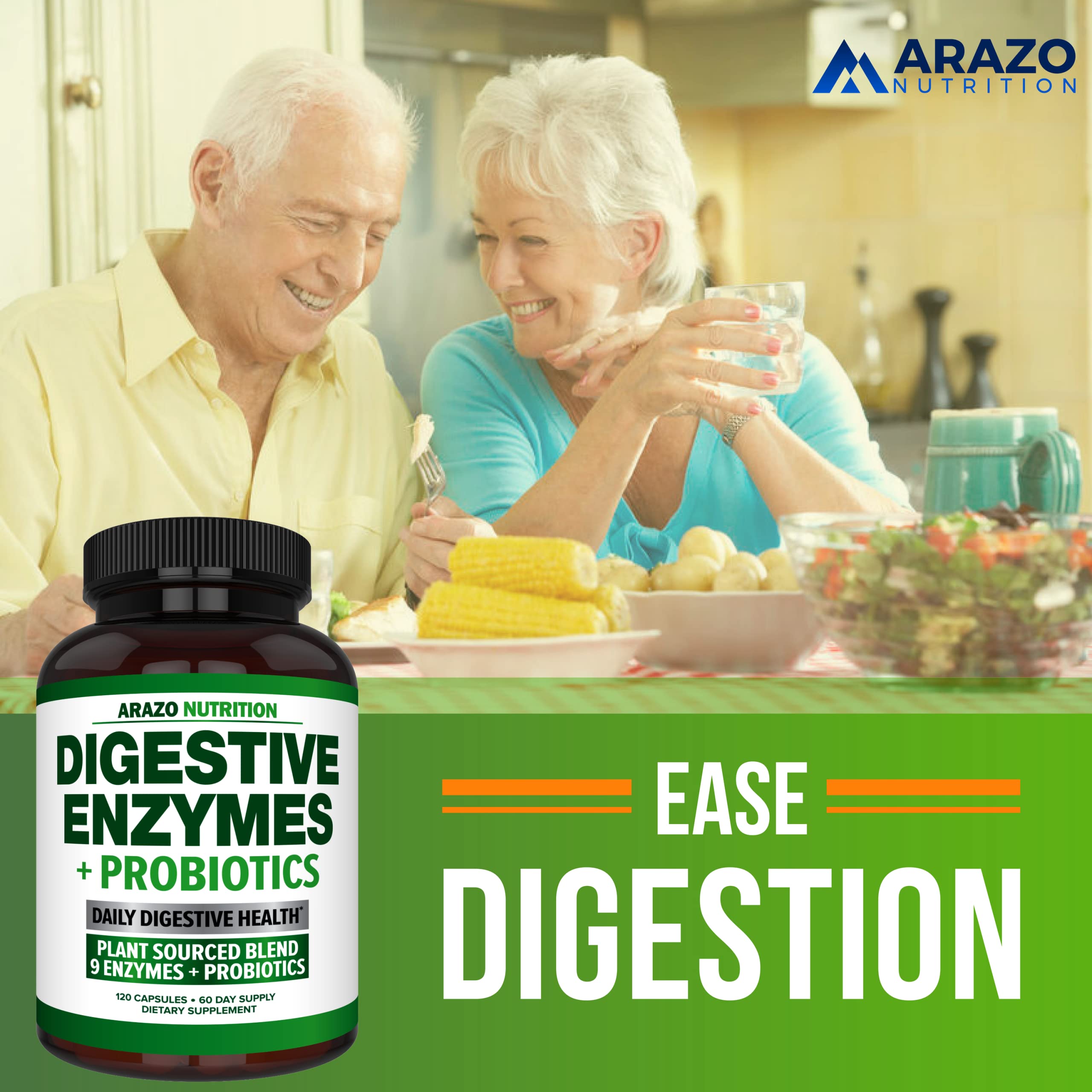 Arazo Nutrition Digestive Enzymes with Probiotics – Multi-Enzyme Digestive Supplement (120 Pills x 2 Pack)