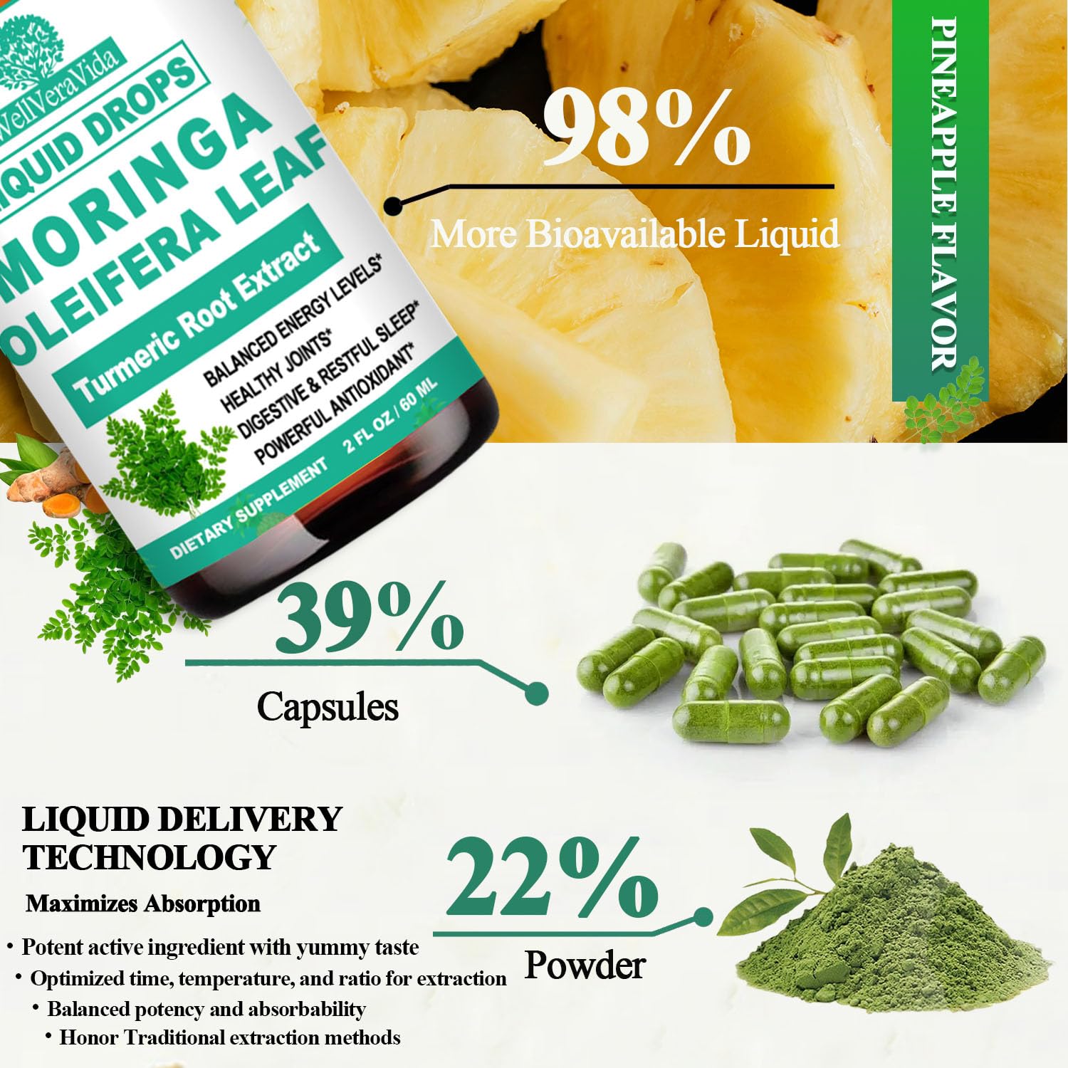 Organic Moringa Liquid Drops with Turmeric, Black Pepper & Vitamin C | Moringa Oleifera