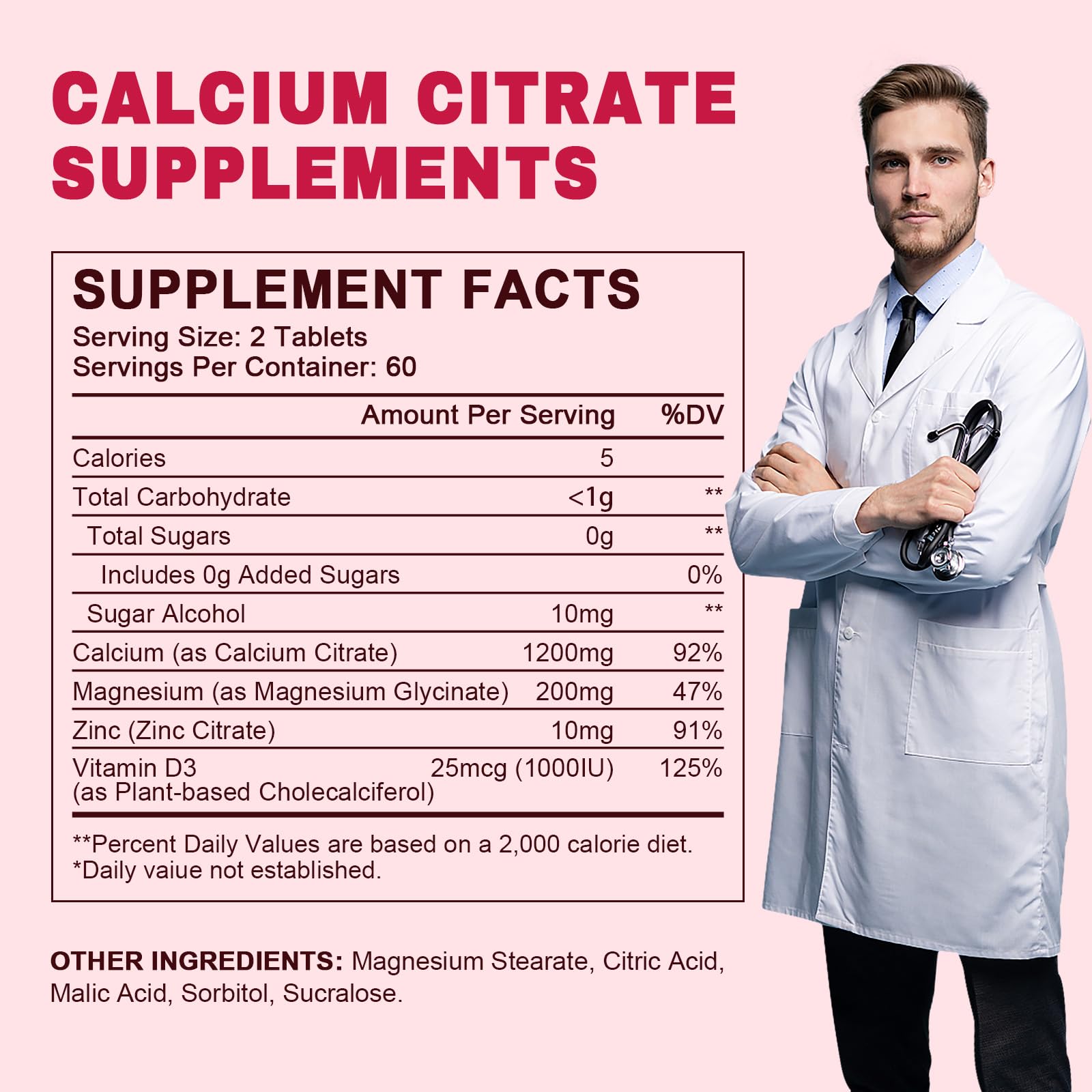 Calcium Citrate 1200 mg with Vitamin D3 | 120 Count Vegan Supplement for Bone & Teeth Health