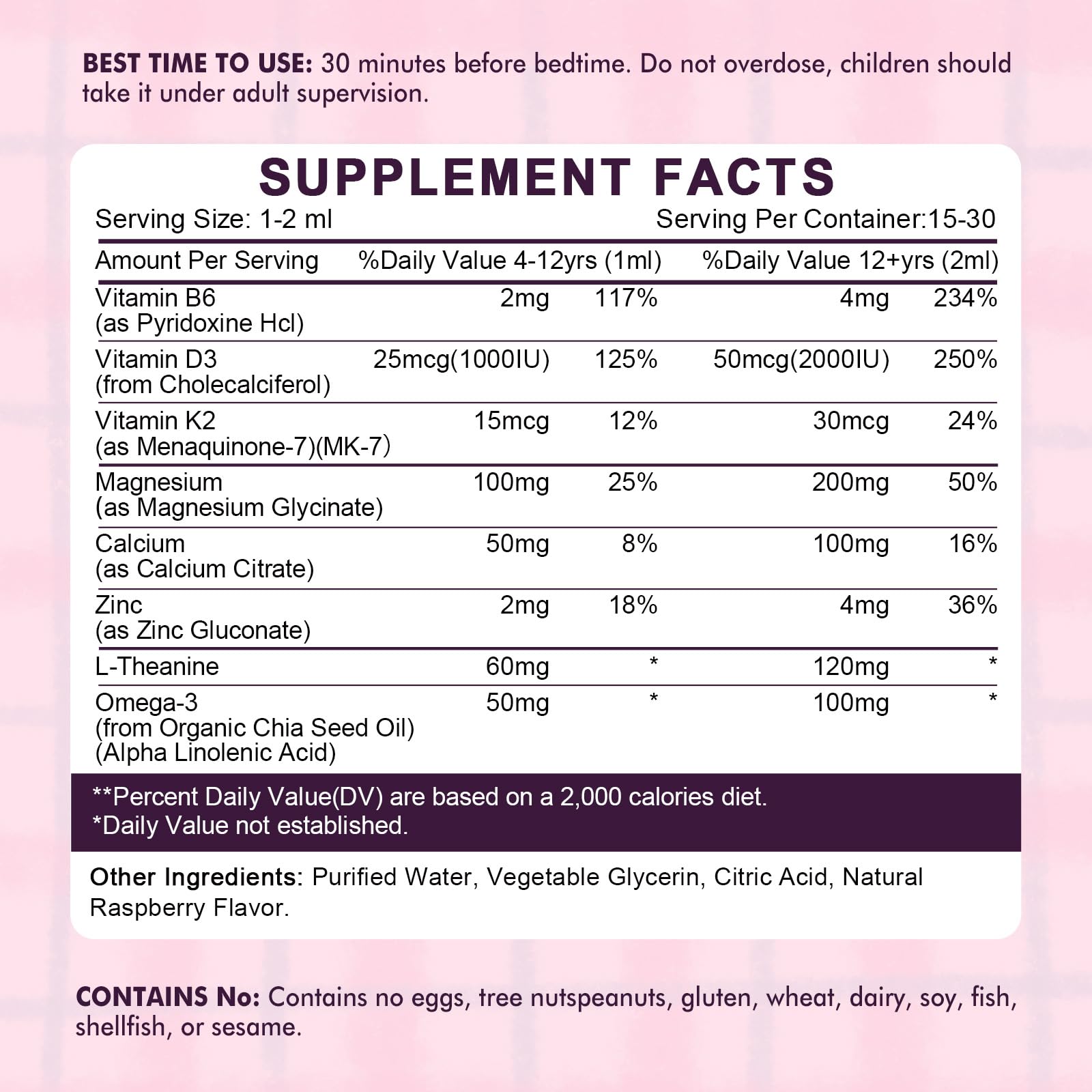 Kids Magnesium Glycinate Sleep Drops with L-Theanine – Melatonin-Free, Raspberry Flavor (30ml)