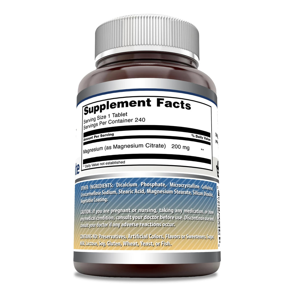 Amazing Formulas Magnesium Citrate 200 mg - 240 Count | Non-GMO, Gluten Free, Made in USA