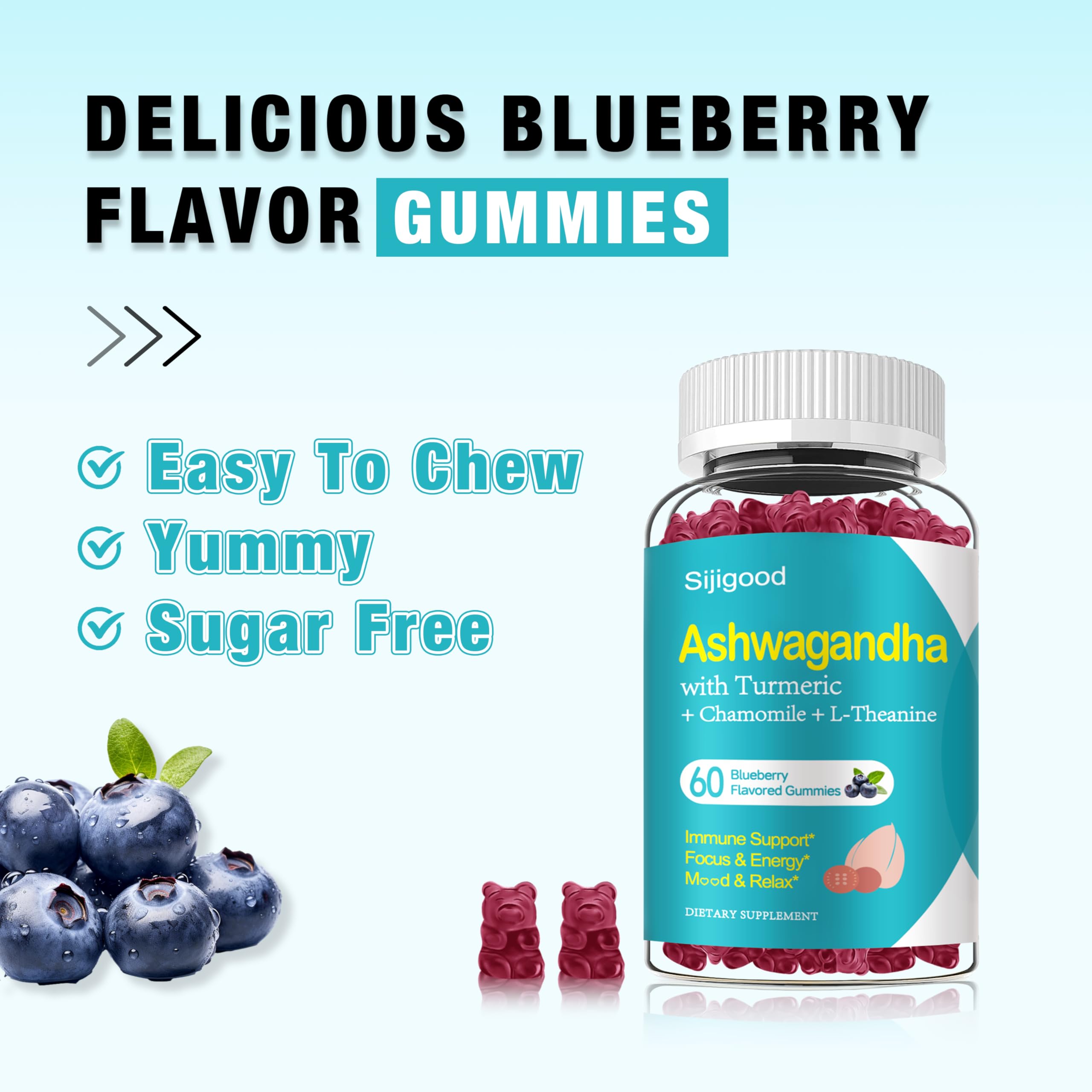 Ashwagandha Gummies for Immunity & Relaxation - Blueberry, 60 Count