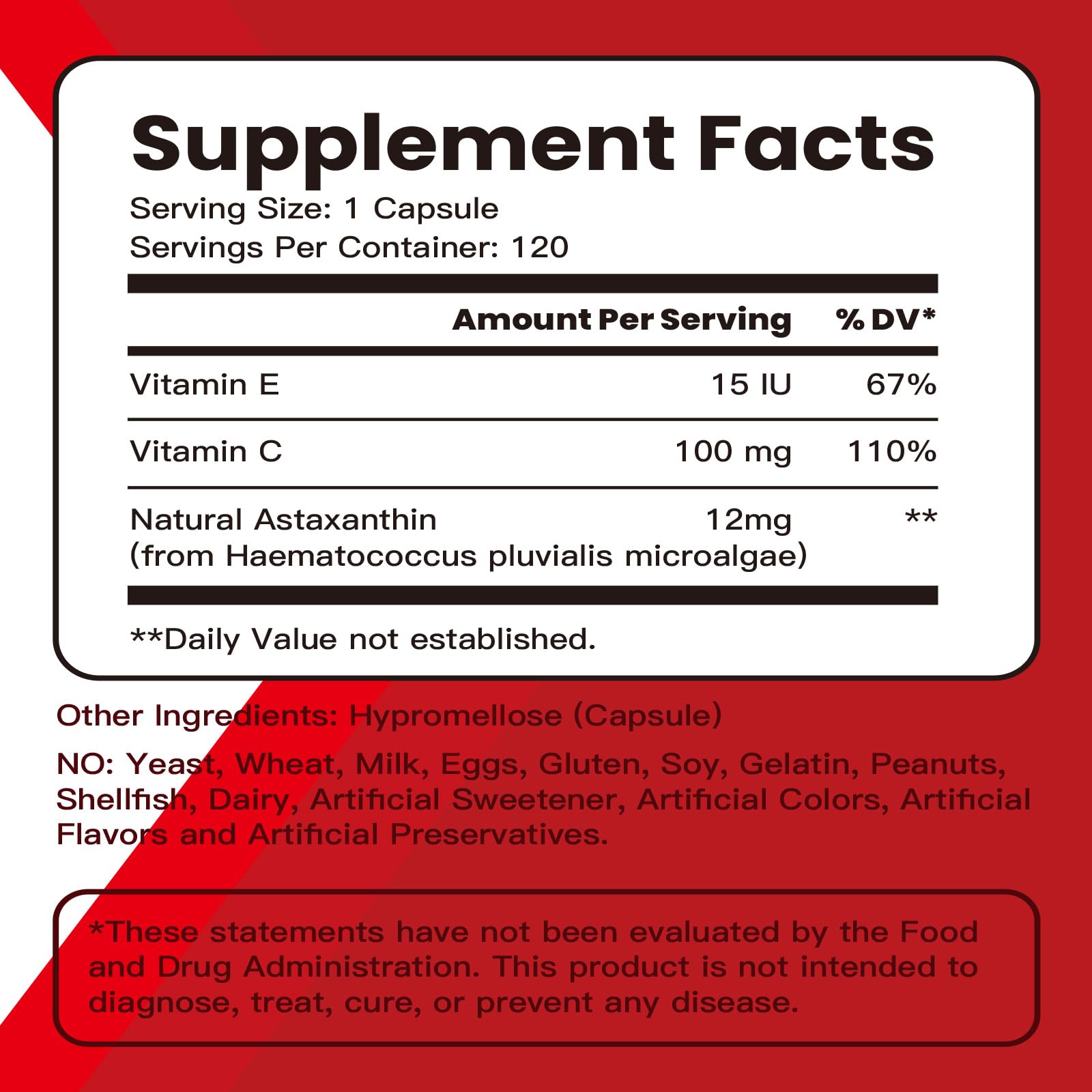 Fleamart Astaxanthin 12mg with Vitamin E & C – 120 Capsules (Vegan, Gluten Free, Non-GMO)