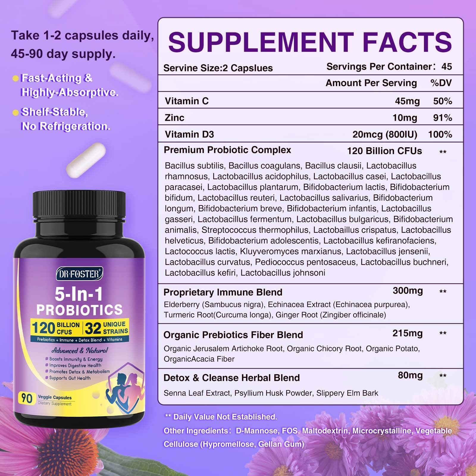 Probiotics for Women & Men – 120B CFUs, Immune Support & Detox Cleanse