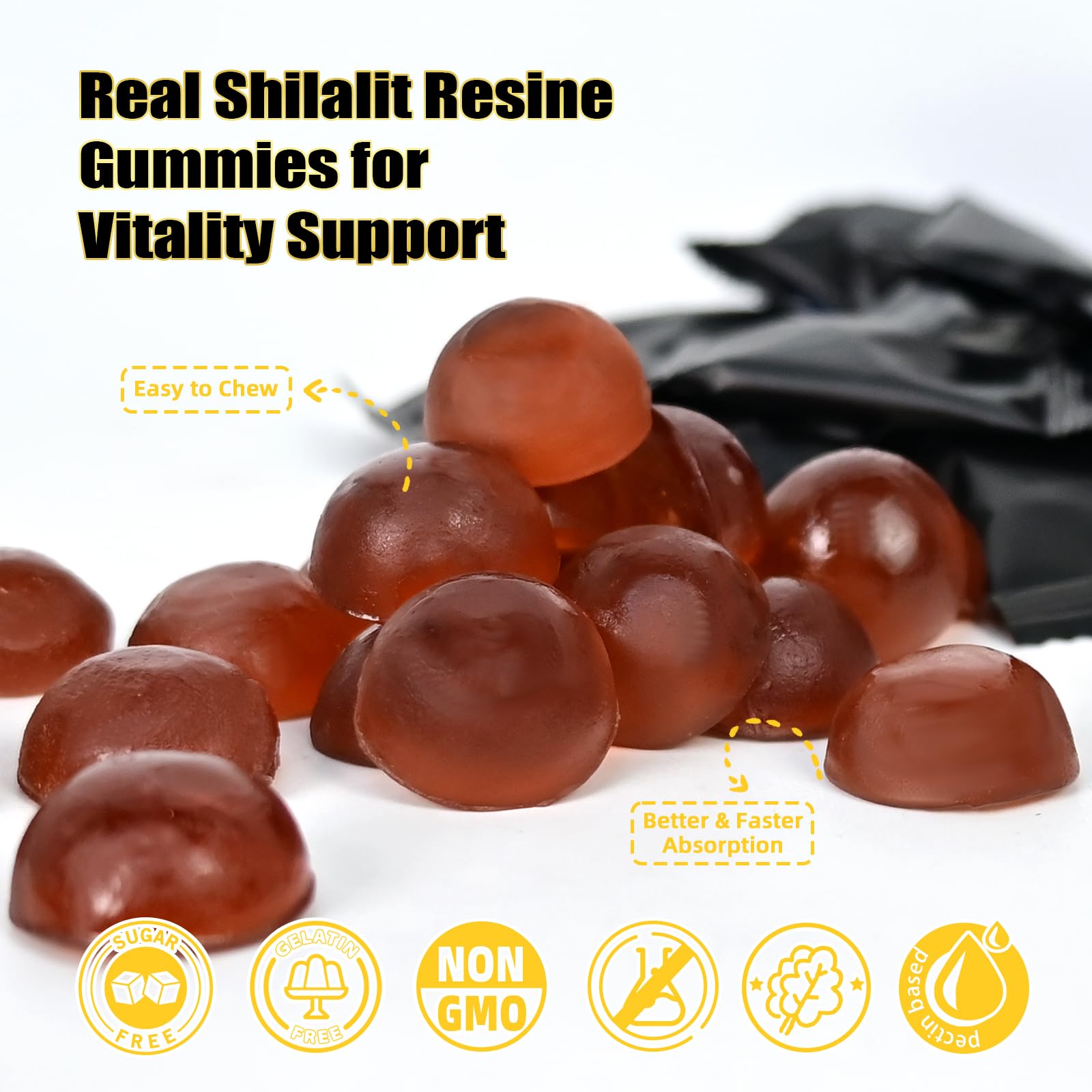 Shilajit Gummies for Men & Women — Pure Himalayan Shilajit with Ashwagandha, 85+ Minerals, No Sugar, 40 Servings