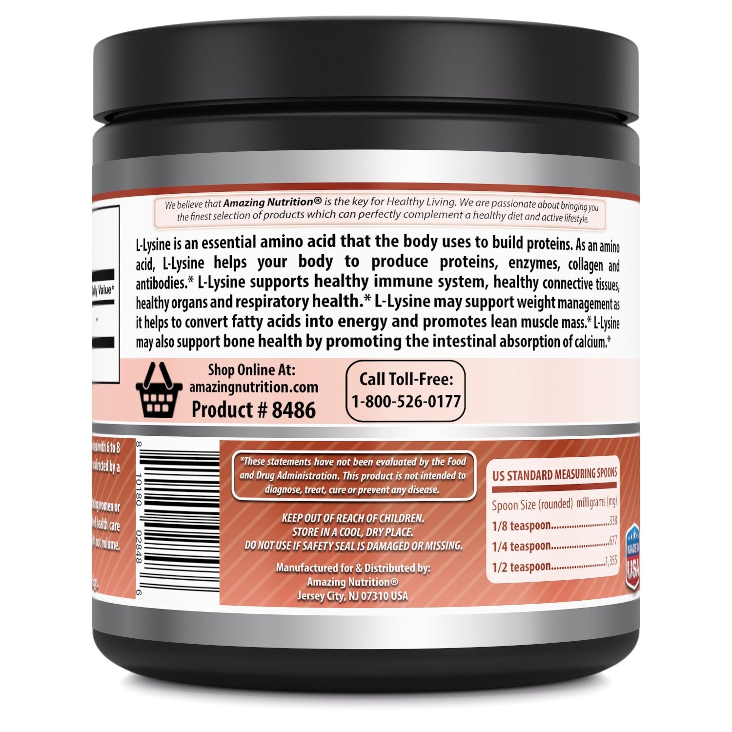 Amazing Formulas L-Lysine Powder 680mg – Non-GMO, Gluten Free (500g)