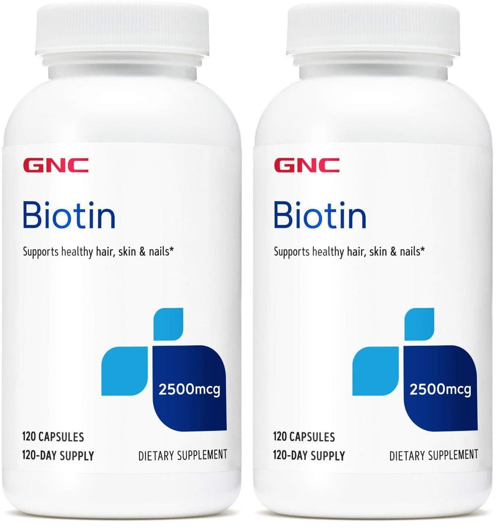 GNC Biotin 2500mcg Supplement – Hair, Skin & Nails, 120 Servings (Pack of 2)