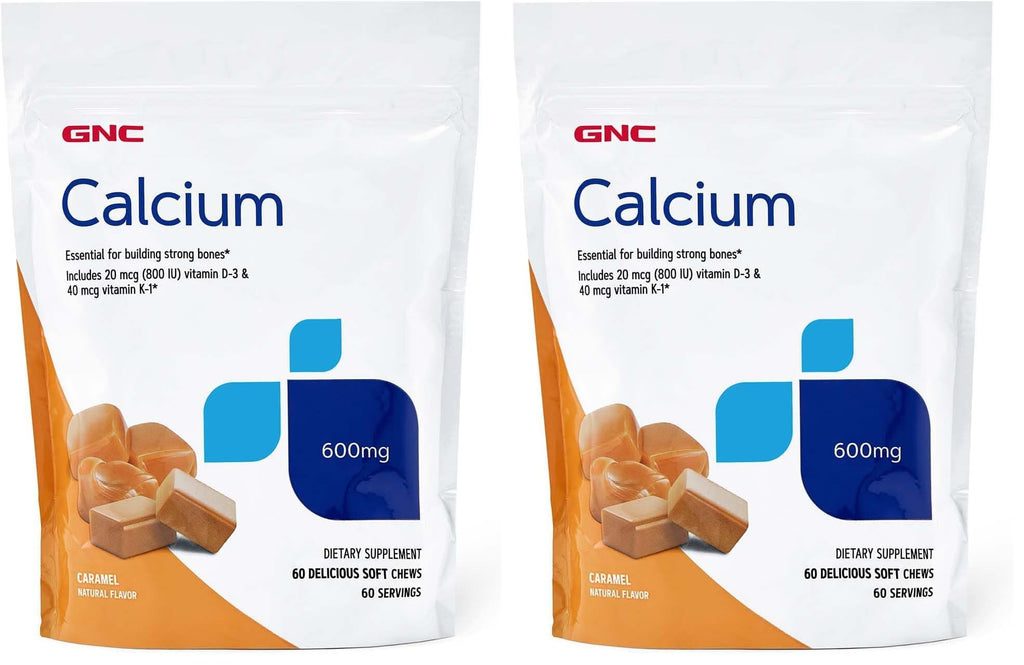 GNC Calcium 600mg Supplement – Supports Strong Bones, Caramel, 60 Servings (Pack of 2)
