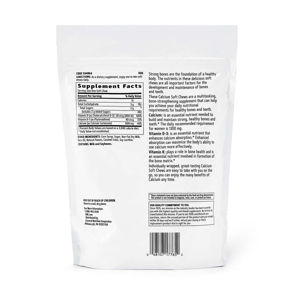 GNC Calcium 600mg Supplement – Supports Strong Bones, Caramel, 60 Servings (Pack of 2)