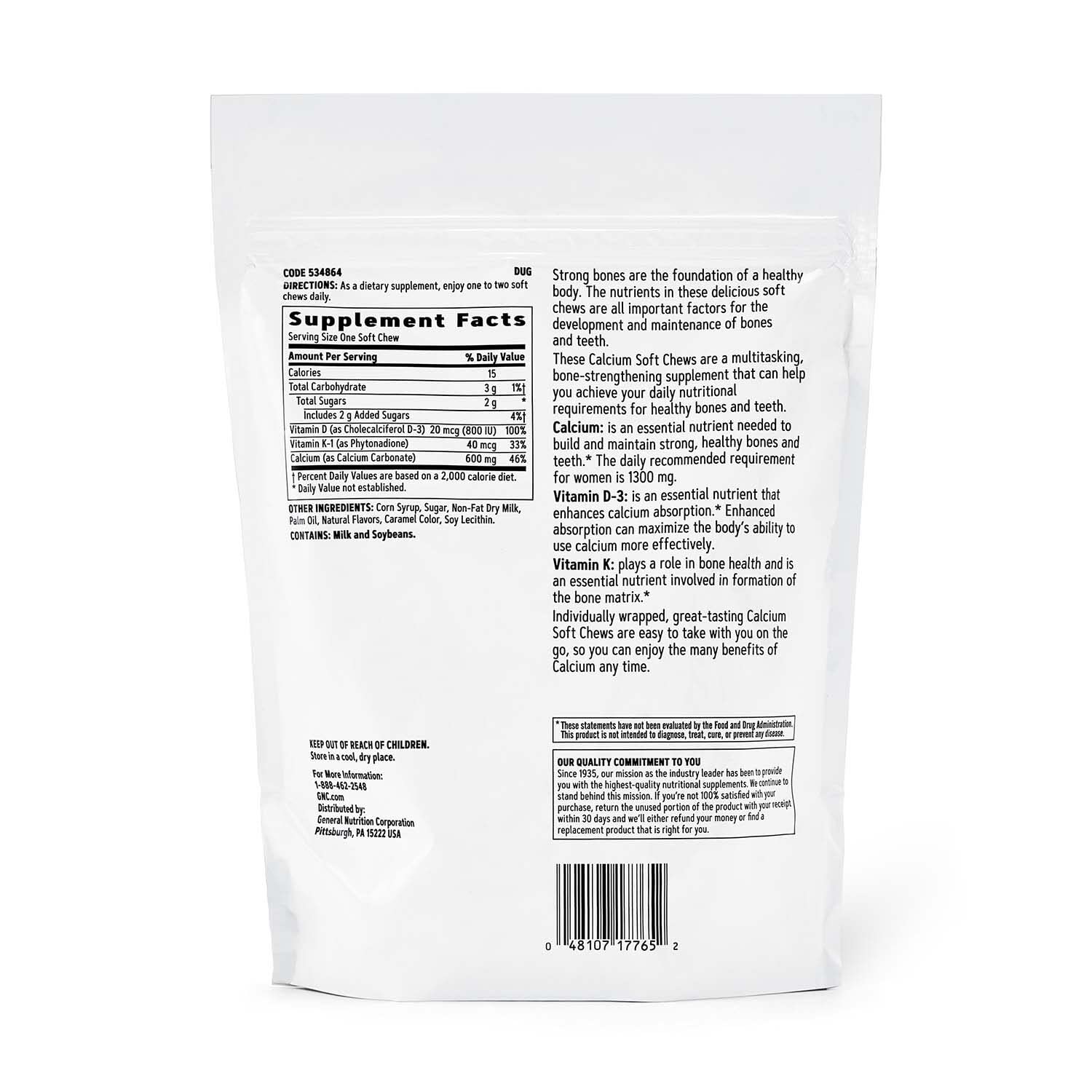 GNC Calcium 600mg Supplement – Supports Strong Bones, Caramel, 60 Servings (Pack of 2)