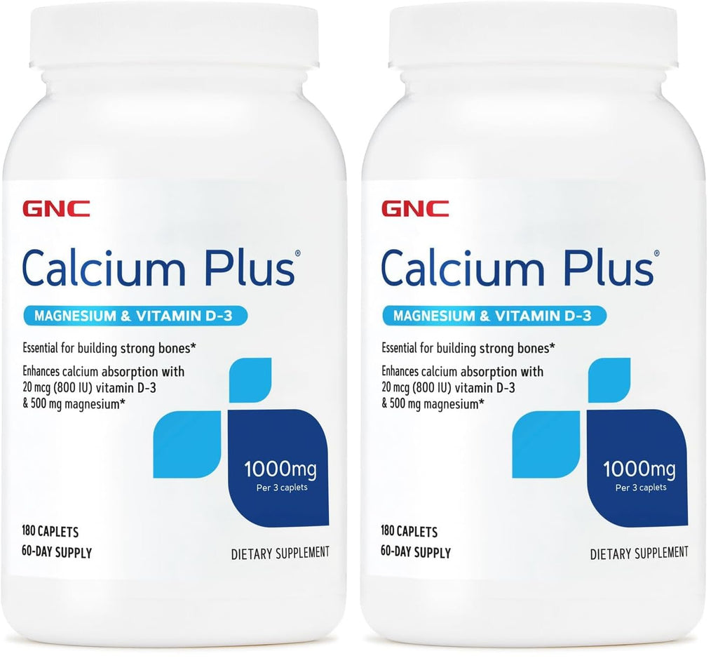 GNC Calcium Plus Magnesium & Vitamin D-3 1000mg - 180 Count (Pack of 2) | Strong Bones